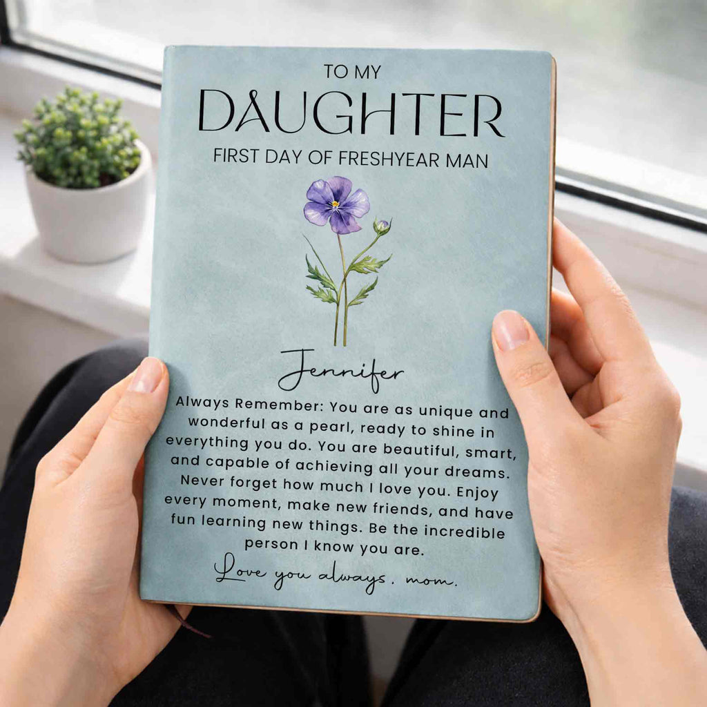 Personalized Leather Journal Birth Flower Gift for Daughter Leather Journal GradoCreations