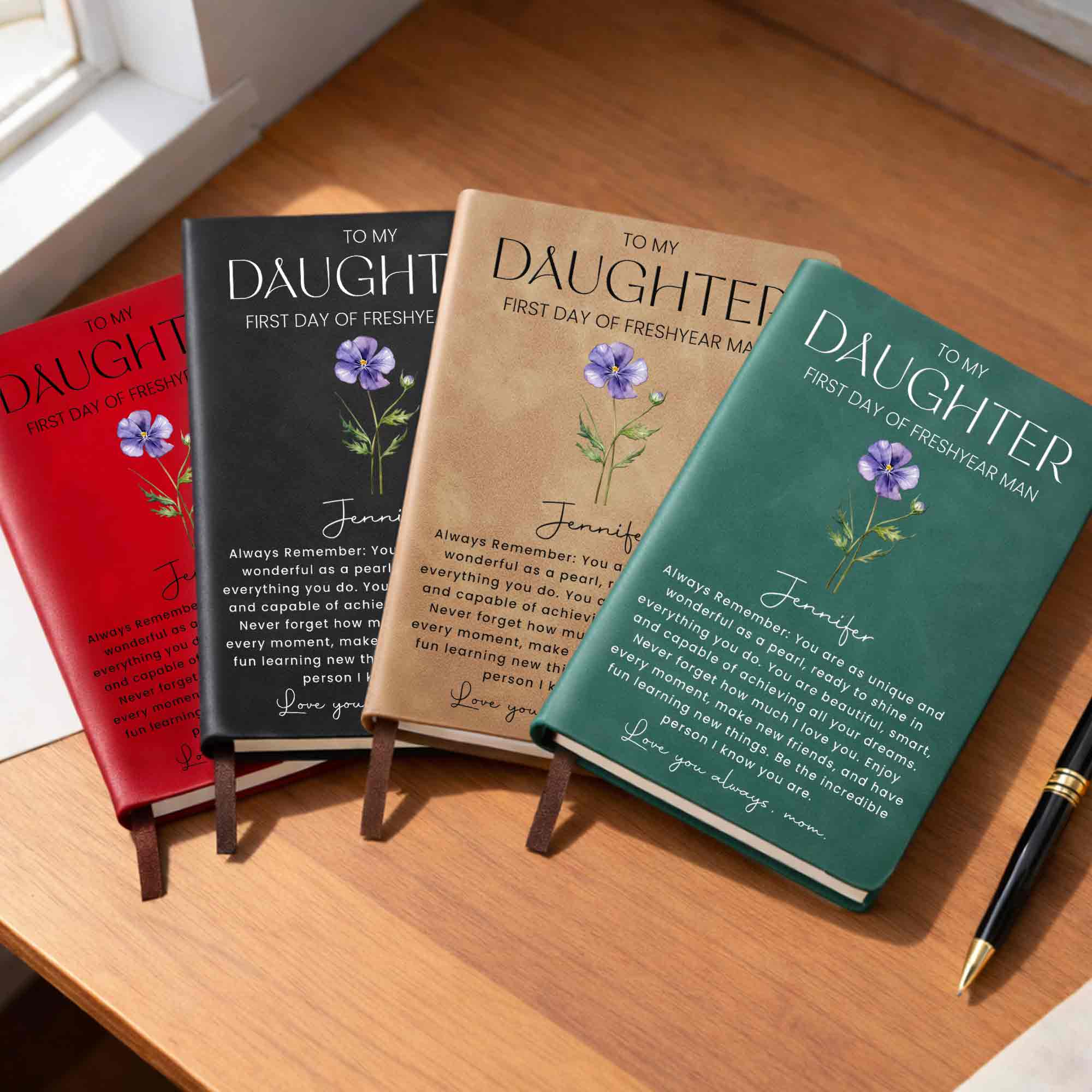 Personalized Leather Journal Birth Flower Gift for Daughter Leather Journal GradoCreations