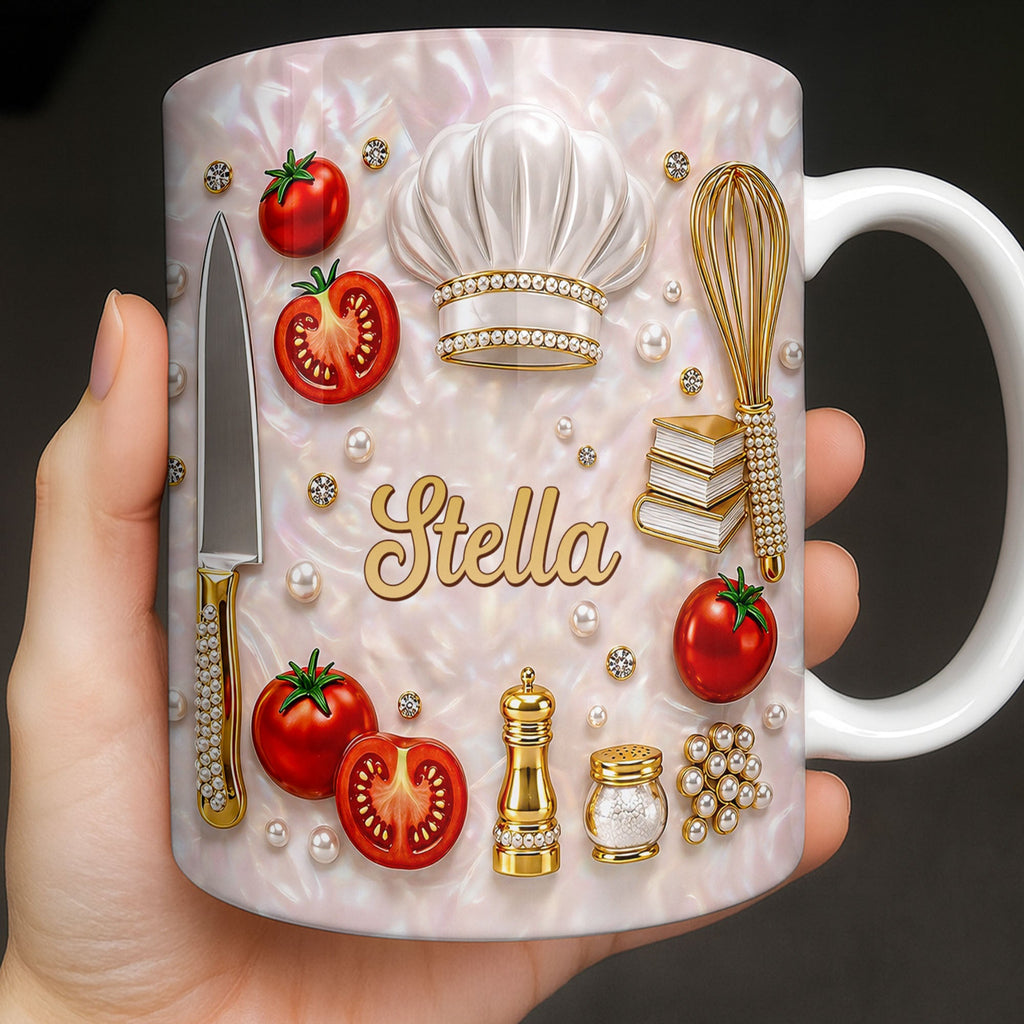 Personalized Chef Mug Mother of Pearl Mosaic Custom Gift for Mom Edge-to-edge Mug GradoCreations