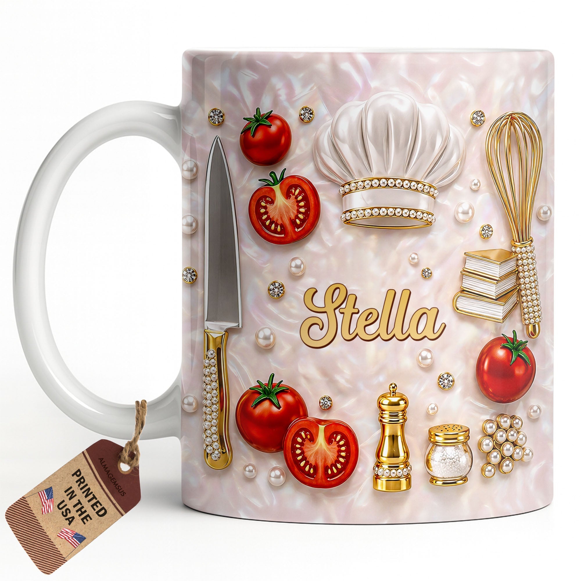 Personalized Chef Mug Mother of Pearl Mosaic Custom Gift for Mom Edge-to-edge Mug GradoCreations