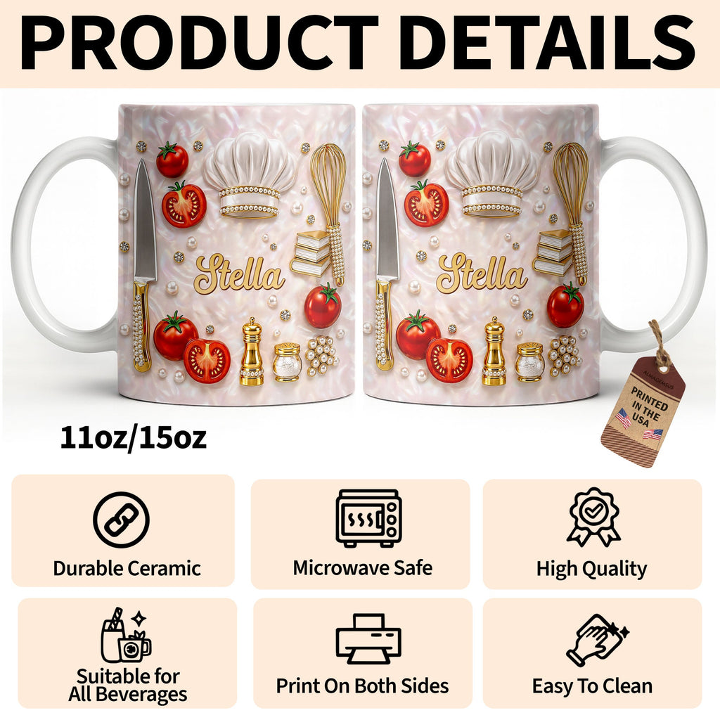 Personalized Chef Mug Mother of Pearl Mosaic Custom Gift for Mom Edge-to-edge Mug GradoCreations