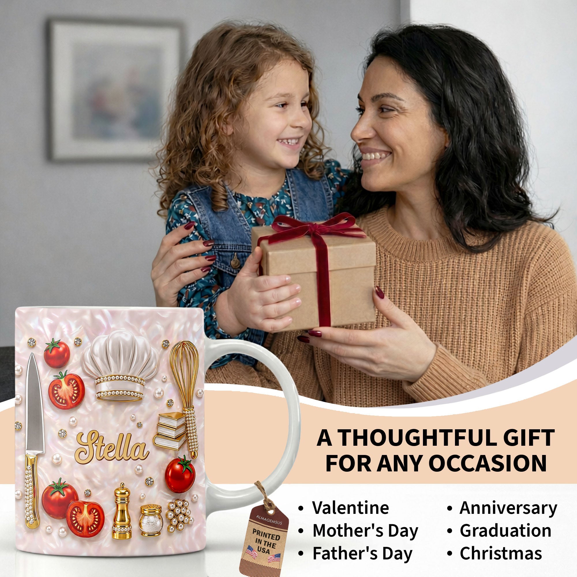 Personalized Chef Mug Mother of Pearl Mosaic Custom Gift for Mom Edge-to-edge Mug GradoCreations