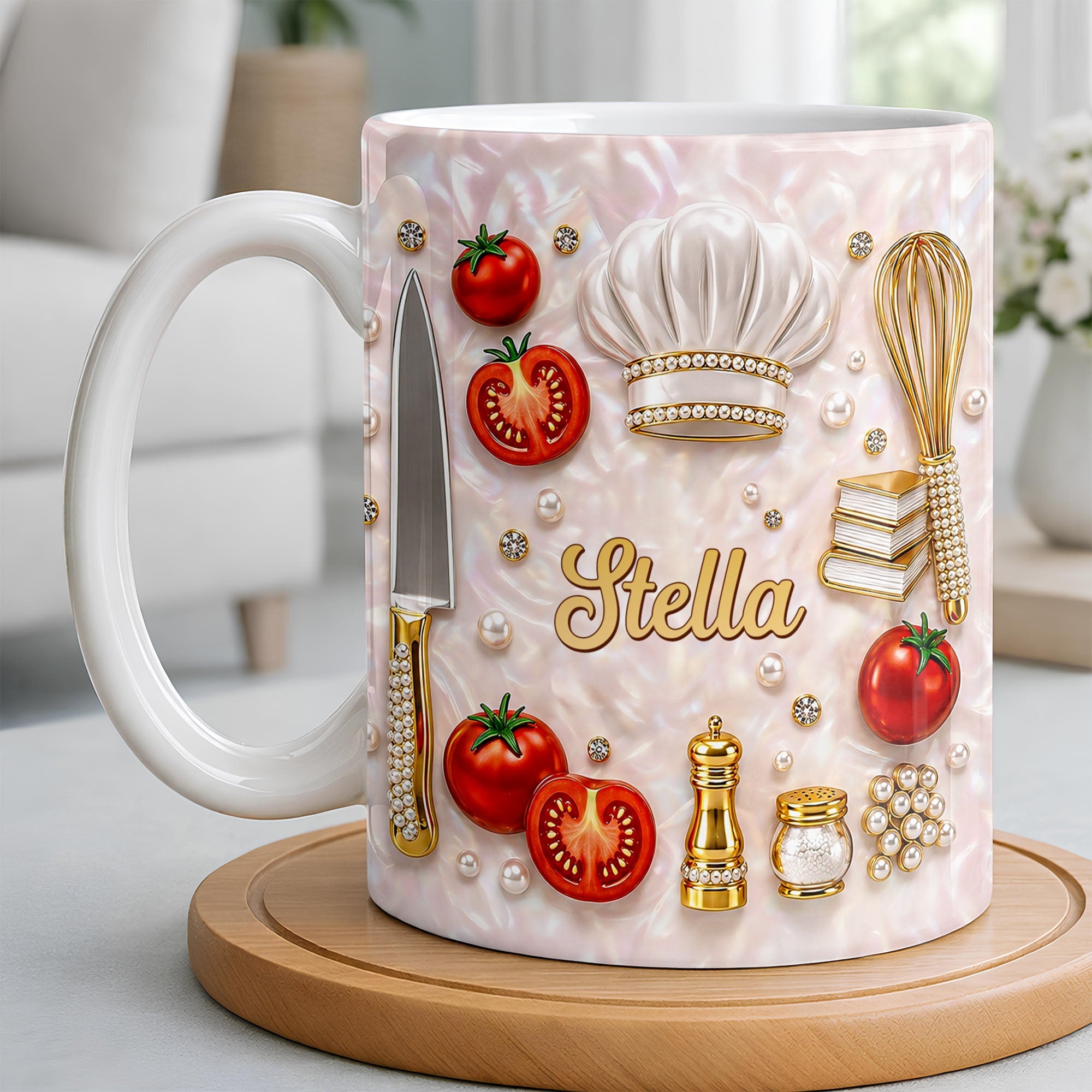 Personalized Chef Mug Mother of Pearl Mosaic Custom Gift for Mom Edge-to-edge Mug GradoCreations
