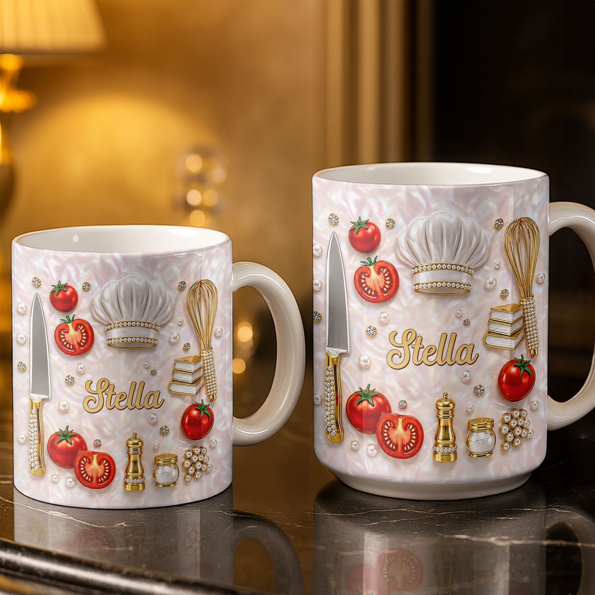 Personalized Chef Mug Mother of Pearl Mosaic Custom Gift for Mom Edge-to-edge Mug GradoCreations