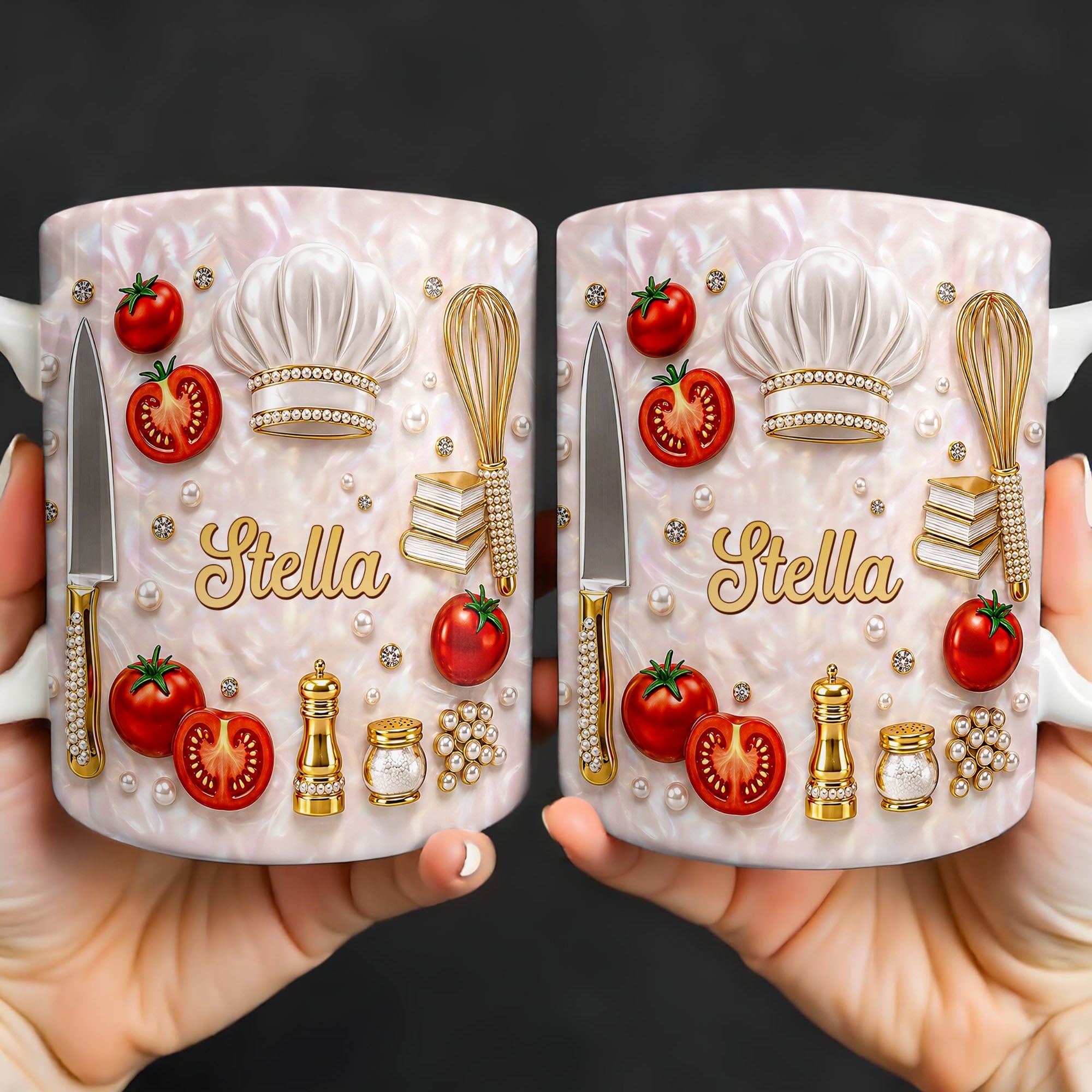 Personalized Chef Mug Mother of Pearl Mosaic Custom Gift for Mom Edge-to-edge Mug GradoCreations