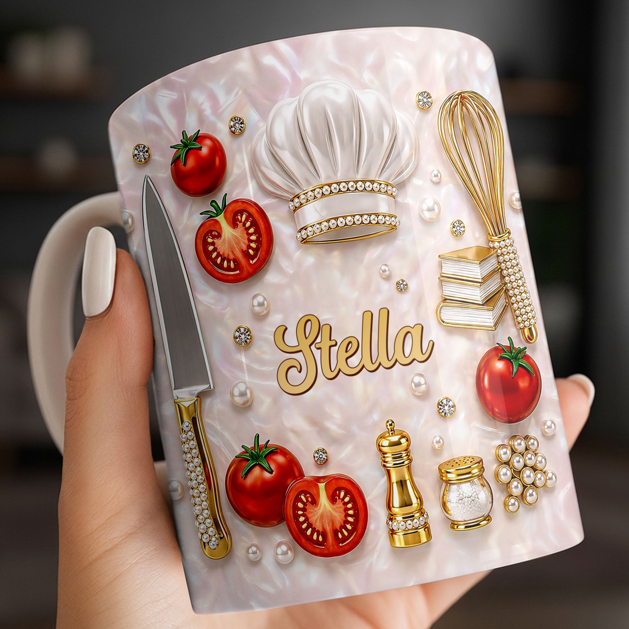 Personalized Chef Mug Mother of Pearl Mosaic Custom Gift for Mom Edge-to-edge Mug GradoCreations