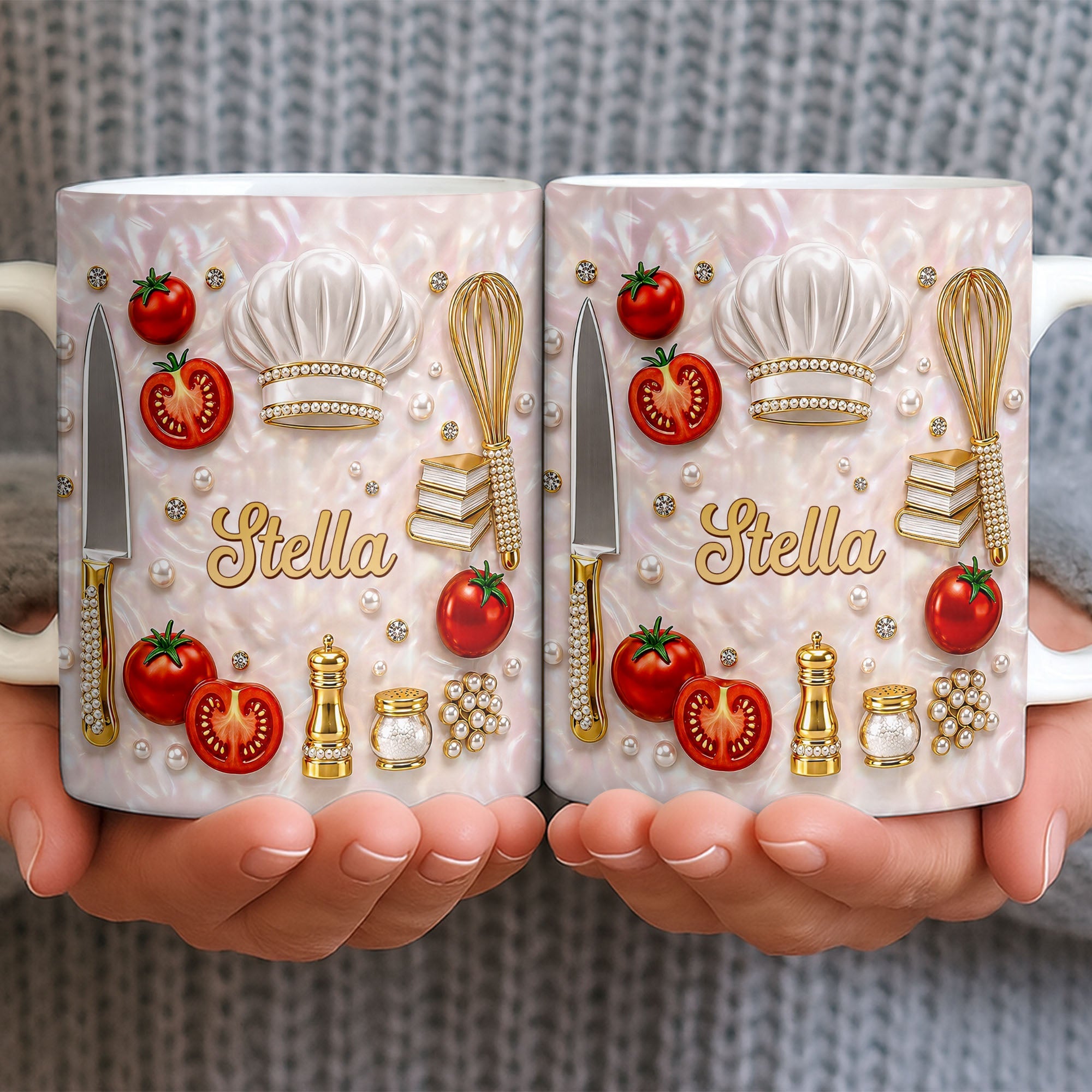 Personalized Chef Mug Mother of Pearl Mosaic Custom Gift for Mom Edge-to-edge Mug GradoCreations
