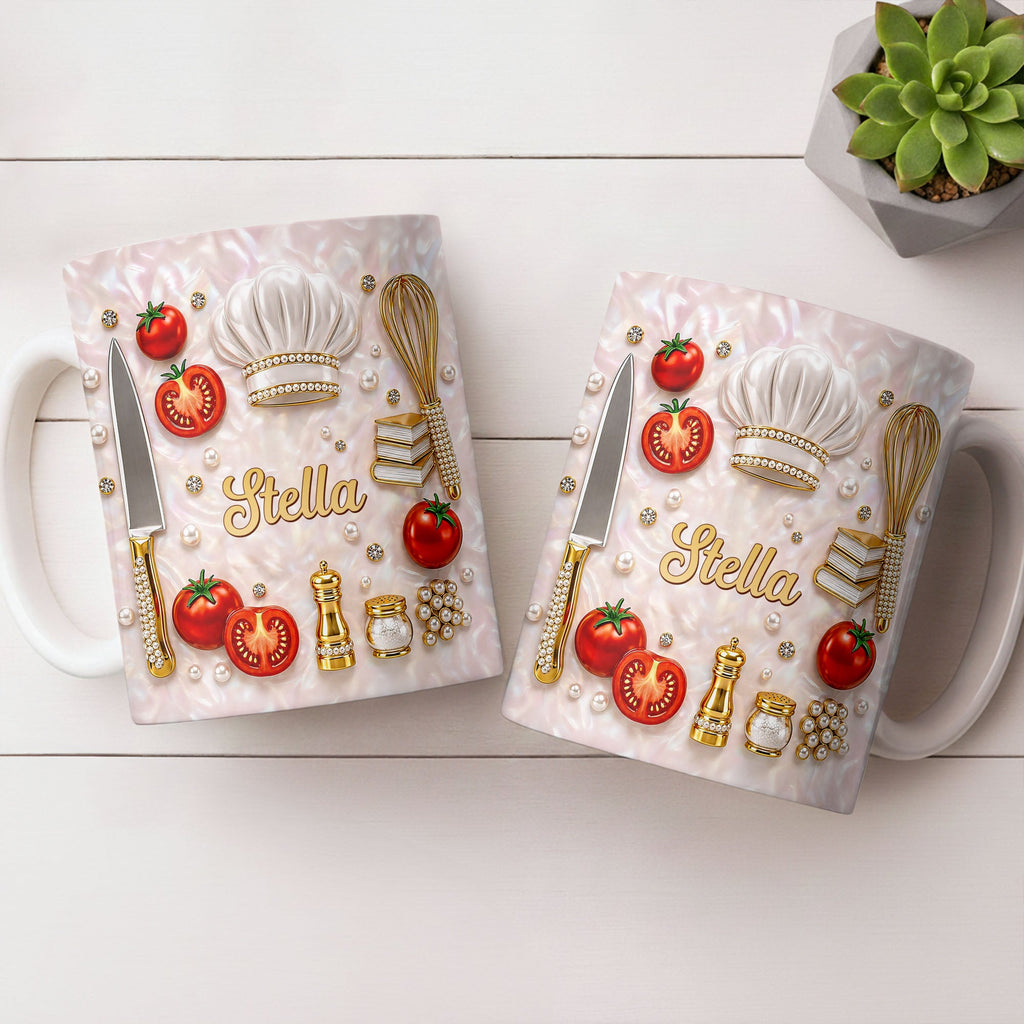 Personalized Chef Mug Mother of Pearl Mosaic Custom Gift for Mom Edge-to-edge Mug GradoCreations