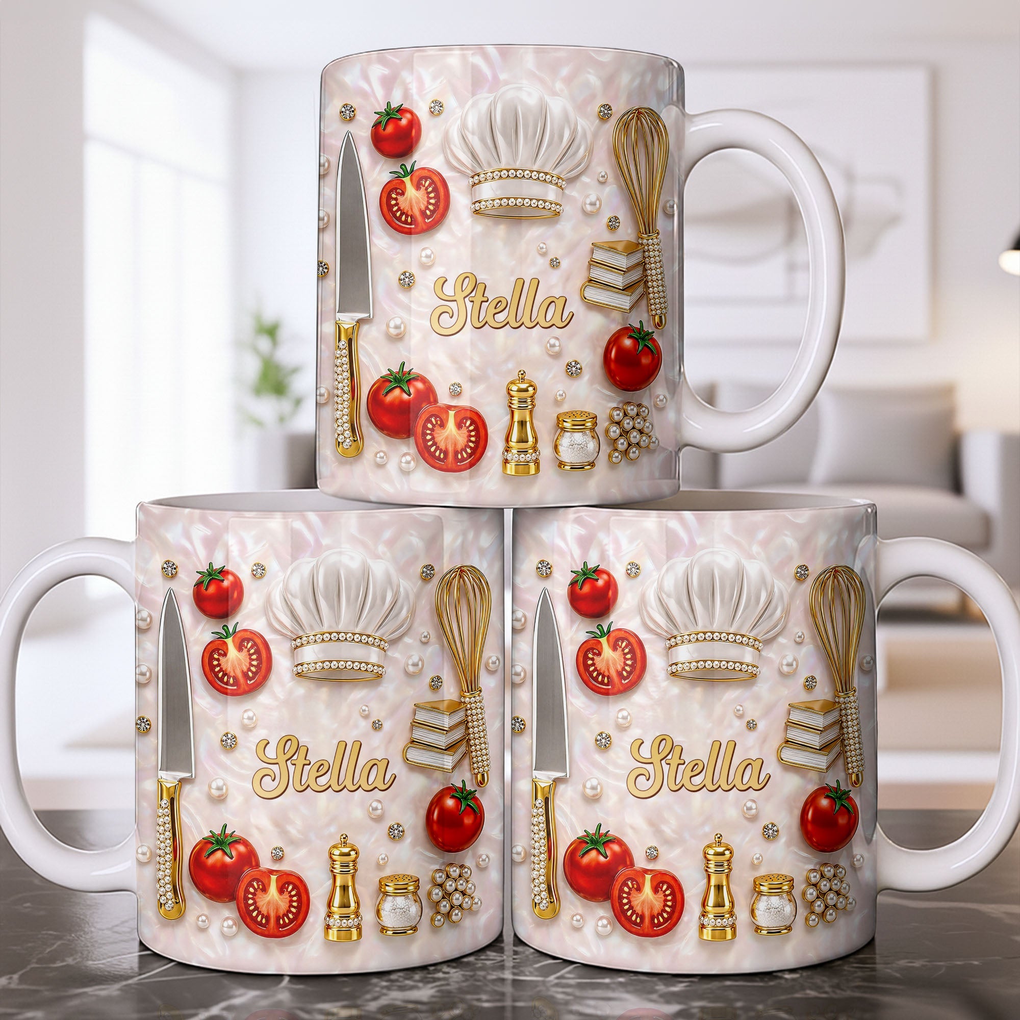 Personalized Chef Mug Mother of Pearl Mosaic Custom Gift for Mom Edge-to-edge Mug GradoCreations