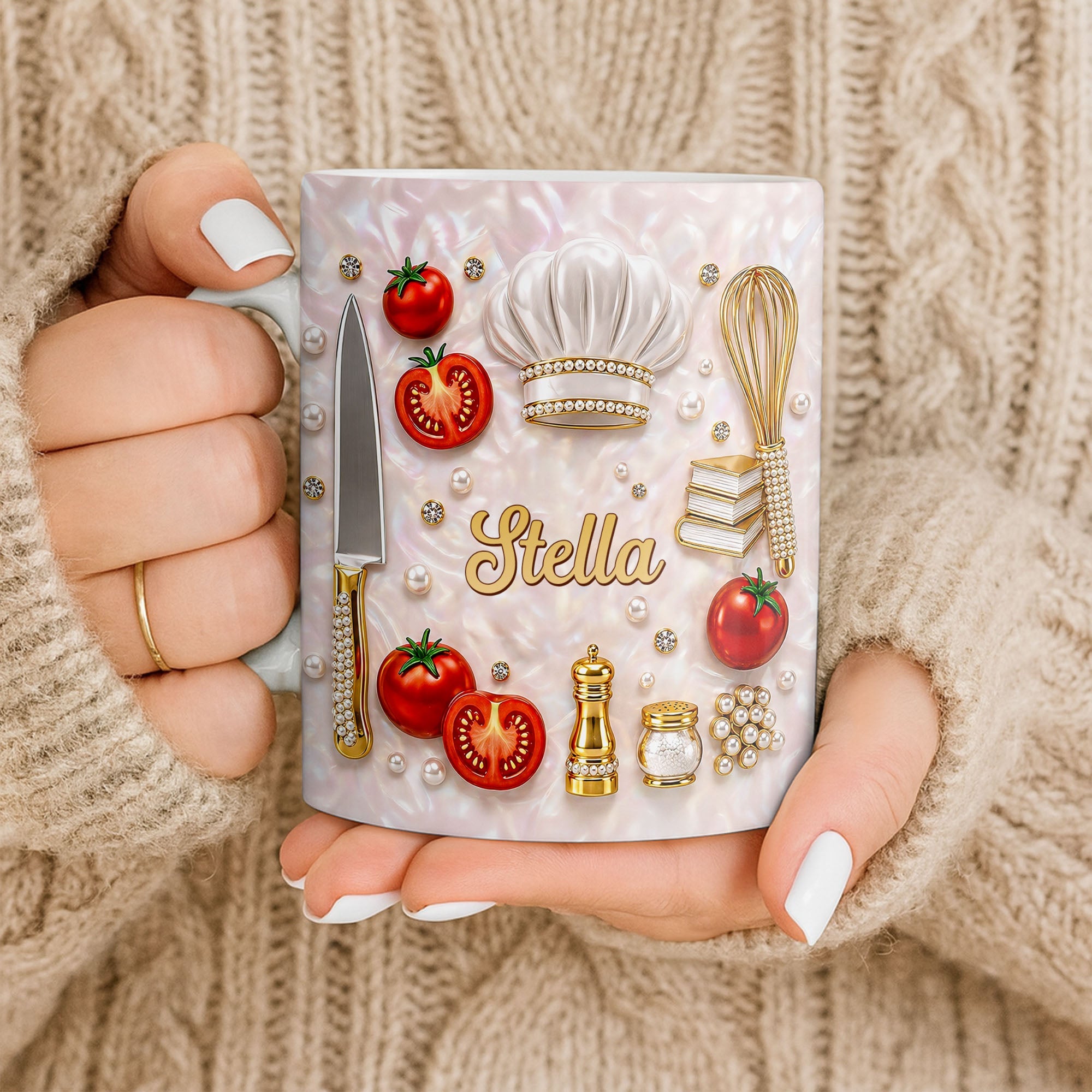 Personalized Chef Mug Mother of Pearl Mosaic Custom Gift for Mom Edge-to-edge Mug GradoCreations