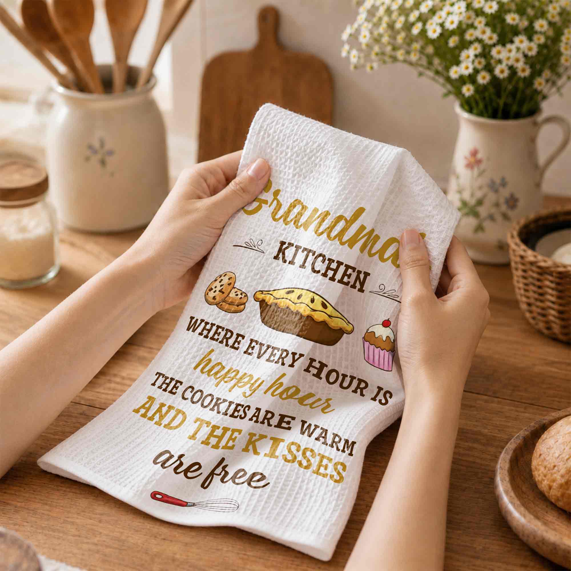 Personalized Kitchen Towel Gift for Grandma with Custom Design Kitchen Towel GradoCreations