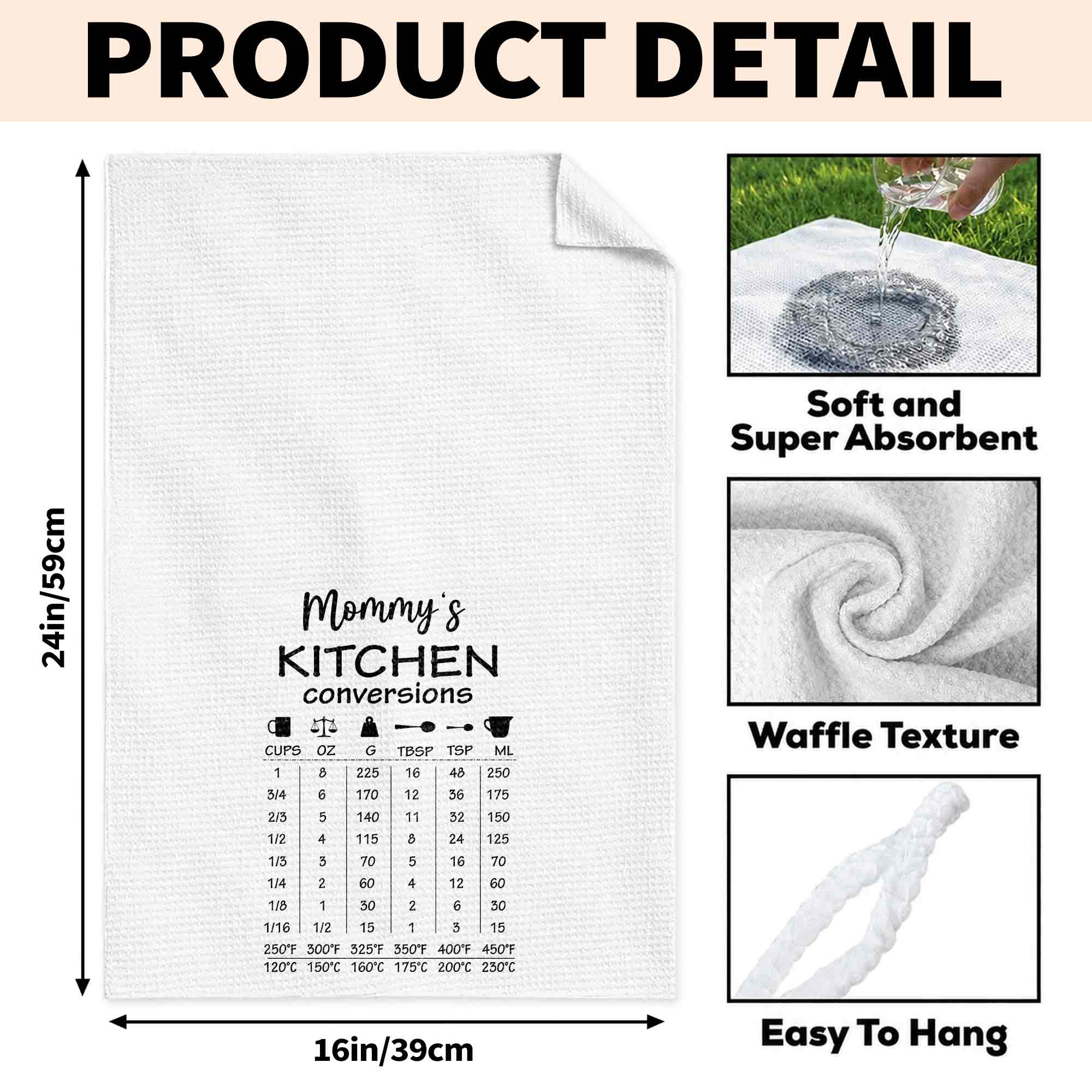 Personalized Kitchen Towel Measurement Chart Gift for Mom Kitchen Towel GradoCreations
