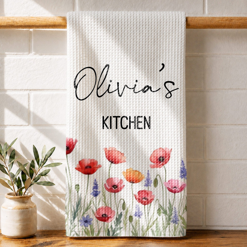 Personalized Kitchen Towel Birth Month Flowers Custom Gift Kitchen Towel GradoCreations