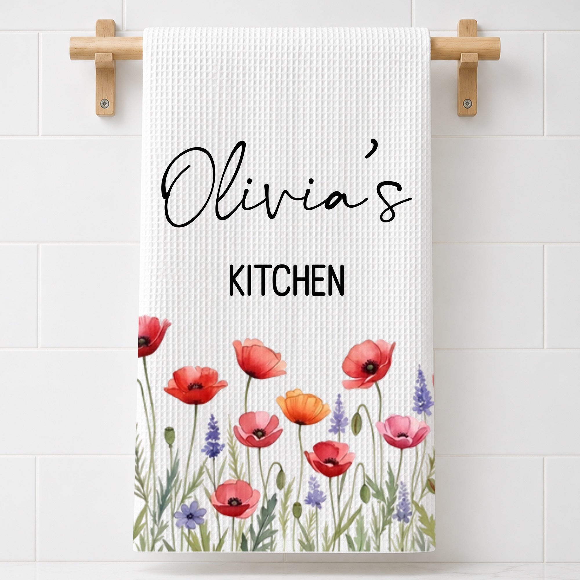 Personalized Kitchen Towel Birth Month Flowers Custom Gift Kitchen Towel GradoCreations