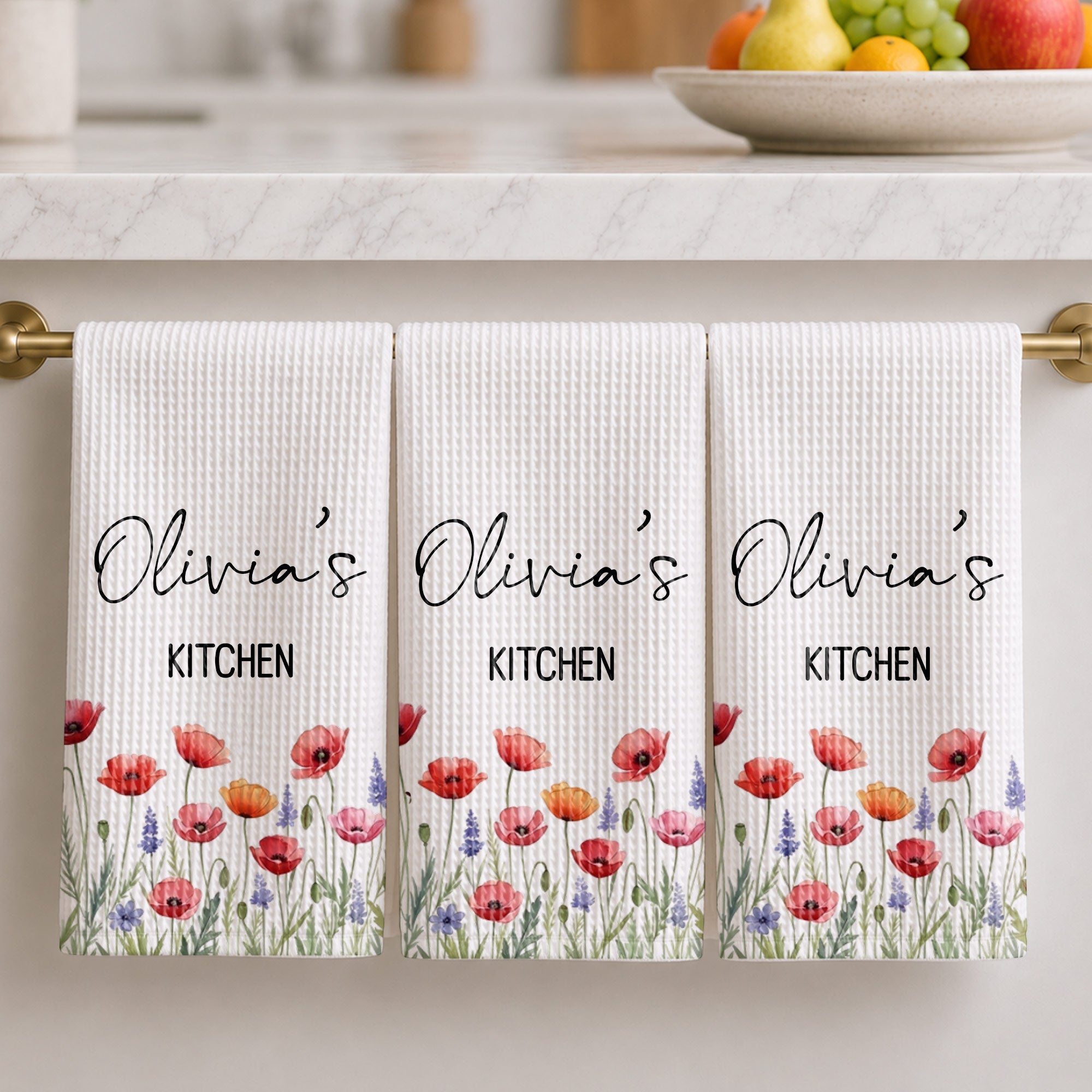 Personalized Kitchen Towel Birth Month Flowers Custom Gift Kitchen Towel GradoCreations