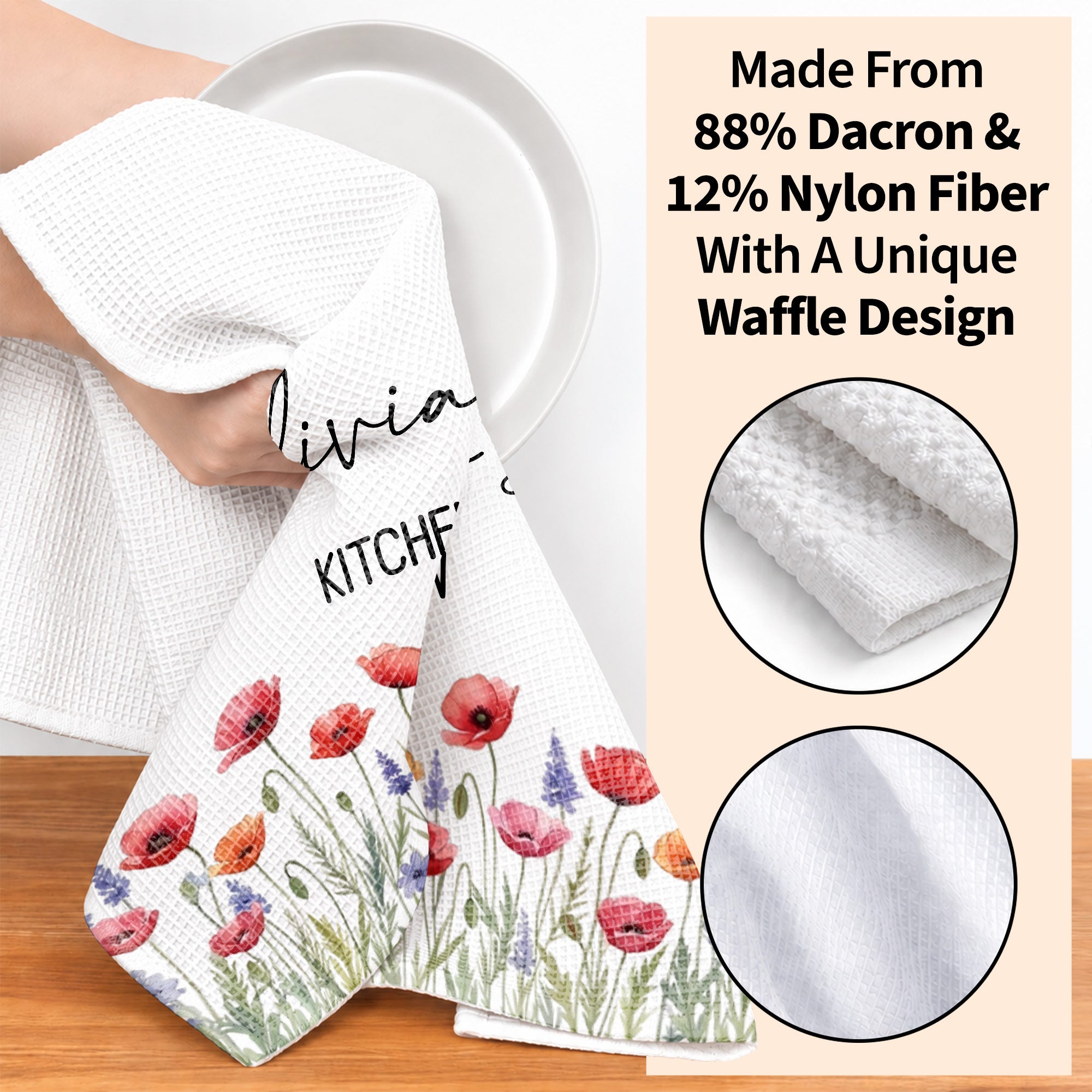 Personalized Kitchen Towel Birth Month Flowers Custom Gift Kitchen Towel GradoCreations