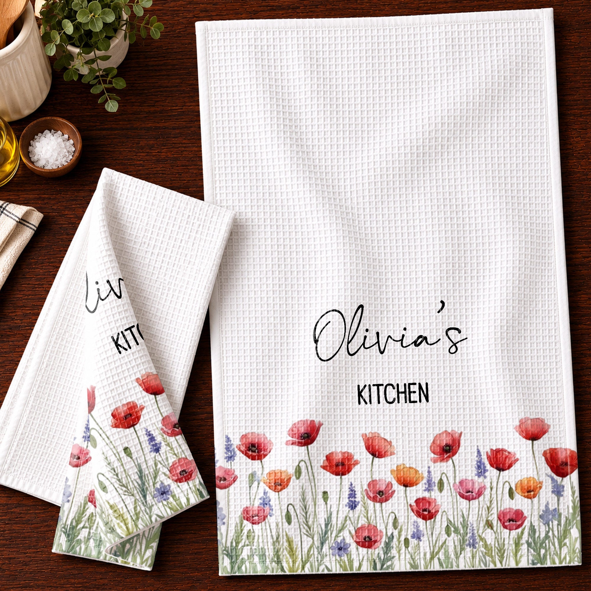 Personalized Kitchen Towel Birth Month Flowers Custom Gift Kitchen Towel GradoCreations