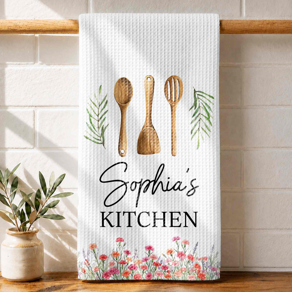 Personalized Kitchen Towel Custom Name Floral Design Gift
