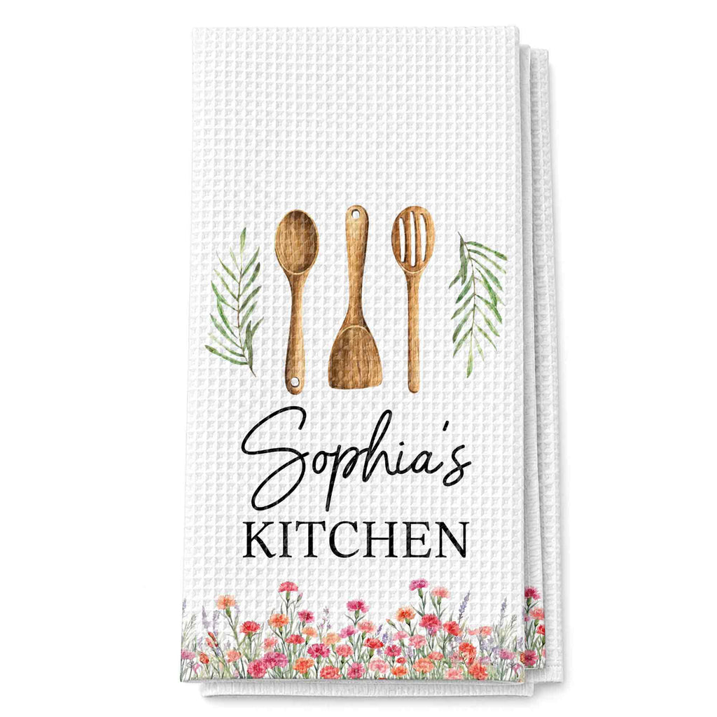Personalized Kitchen Towel Custom Name Floral Design Gift