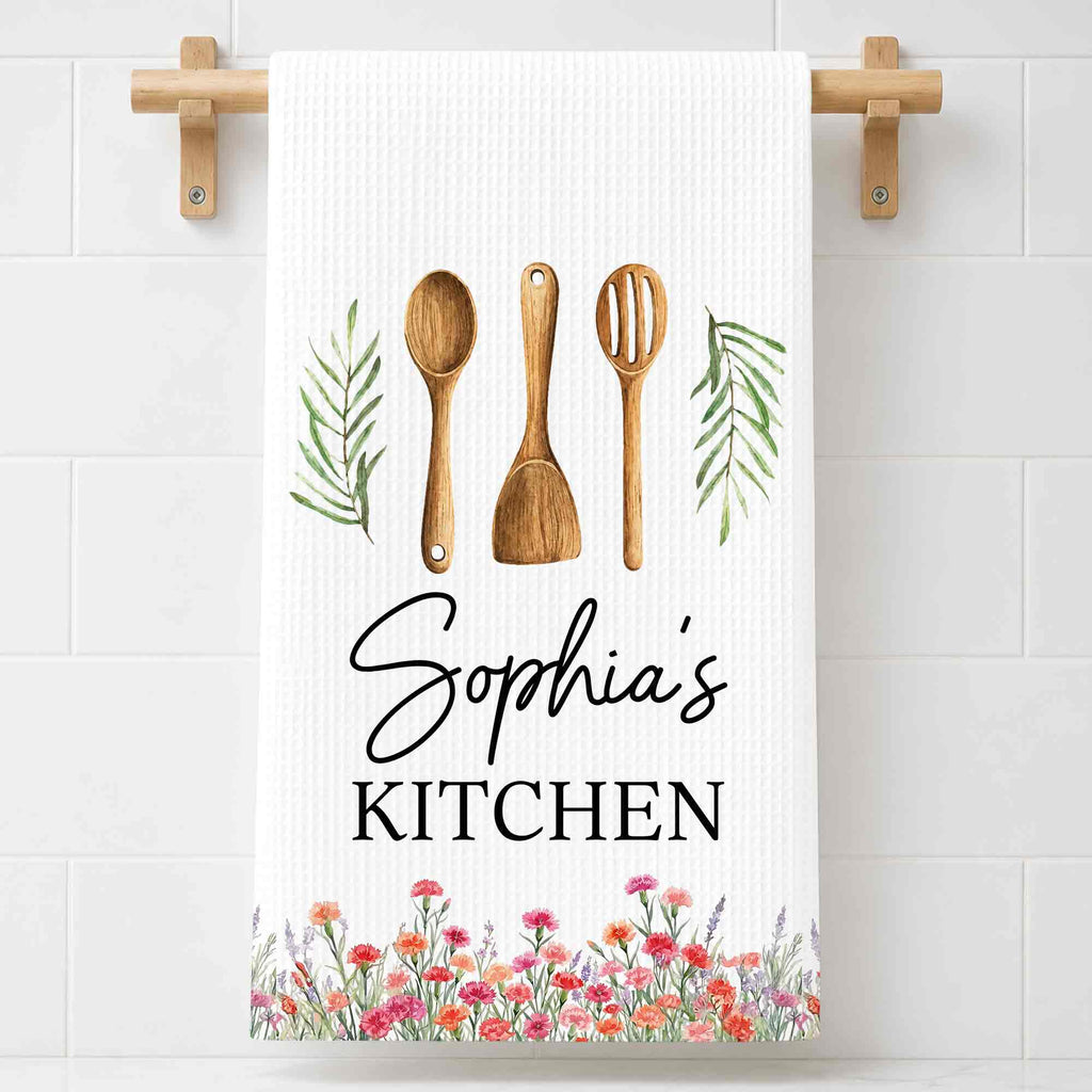 Personalized Kitchen Towel Custom Name Floral Design Gift