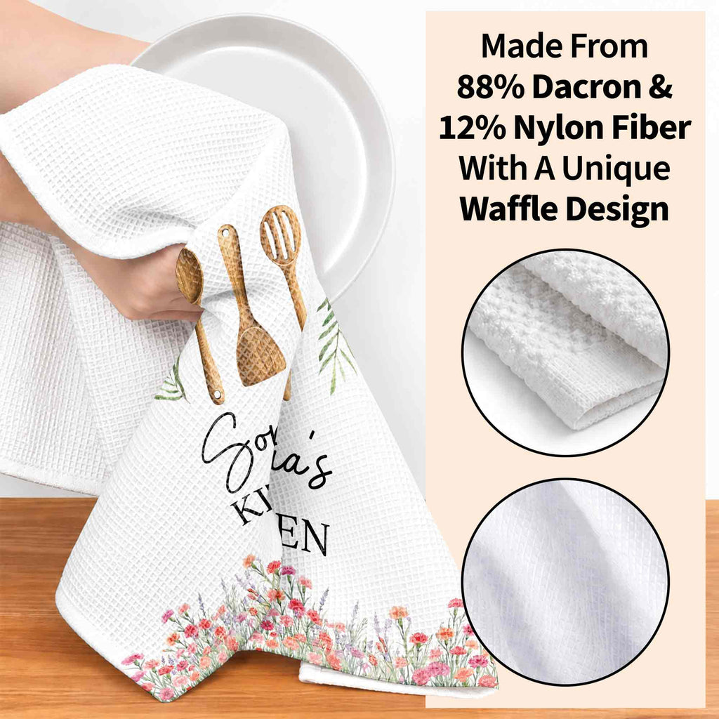 Personalized Kitchen Towel Custom Name Floral Design Gift
