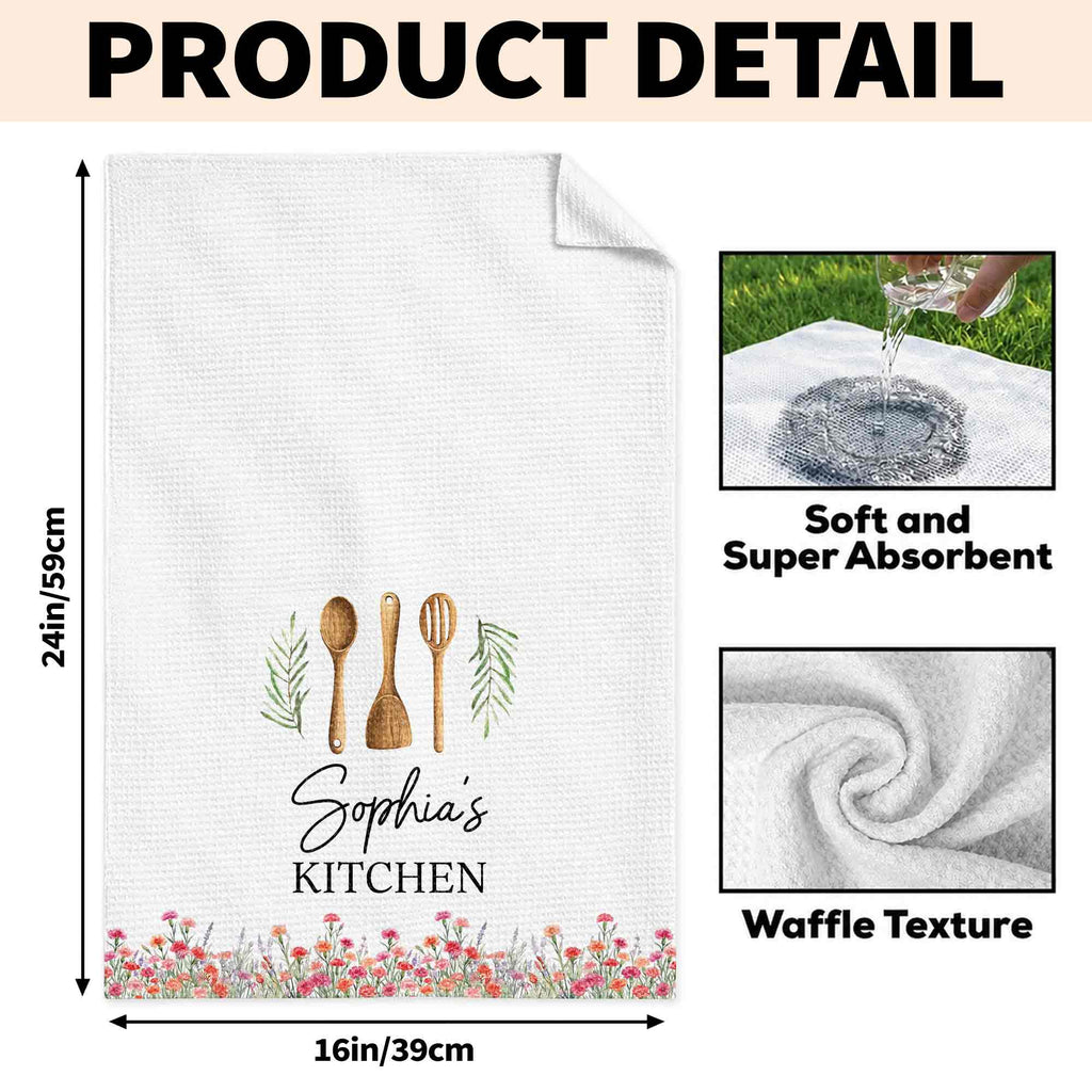 Personalized Kitchen Towel Custom Name Floral Design Gift