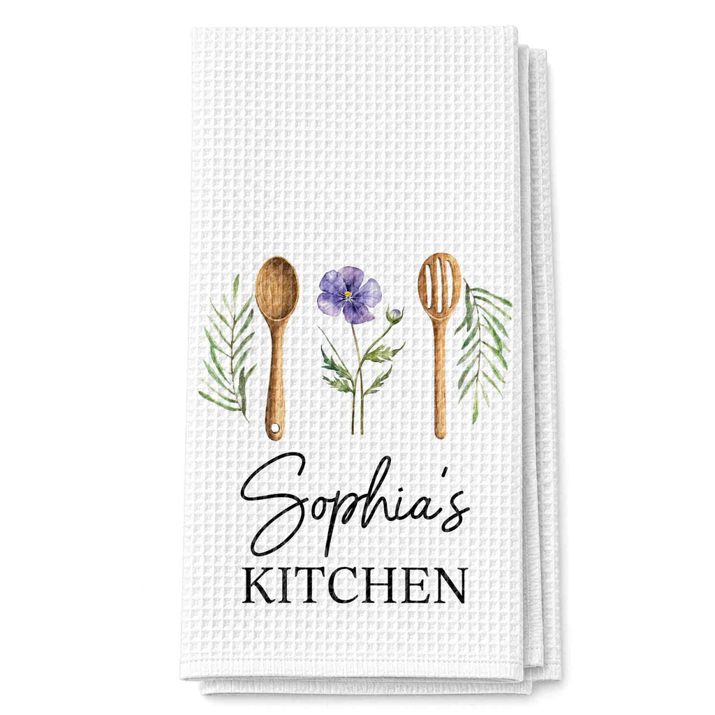 Personalized Kitchen Towel Custom Name Flower Gift Idea Kitchen Towel GradoCreations