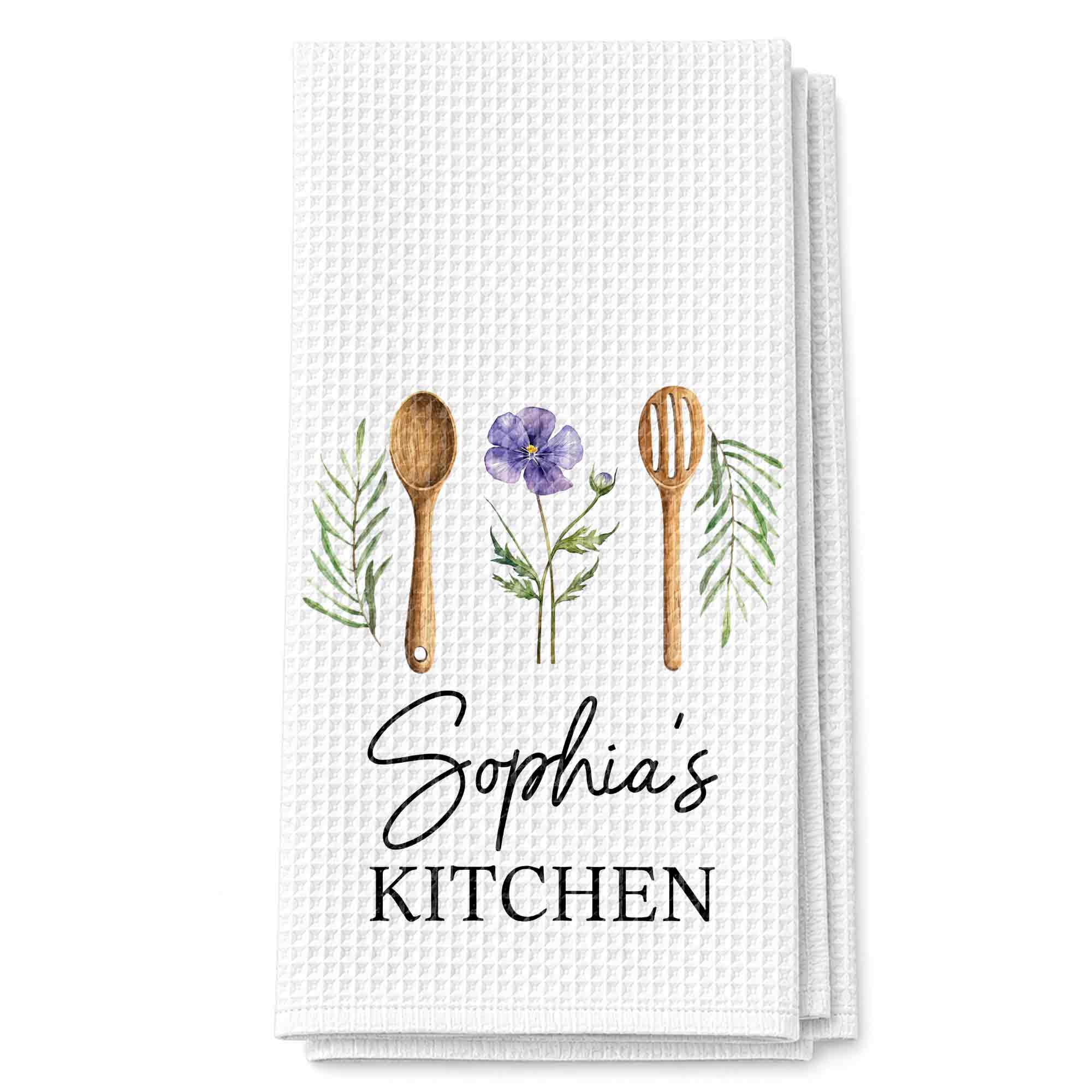 Personalized Kitchen Towel Custom Name Flower Gift Idea Kitchen Towel GradoCreations