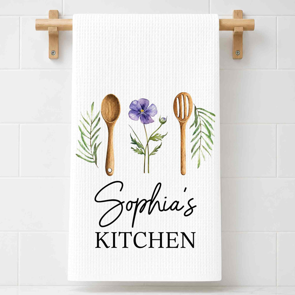 Personalized Kitchen Towel Custom Name Flower Gift Idea Kitchen Towel GradoCreations