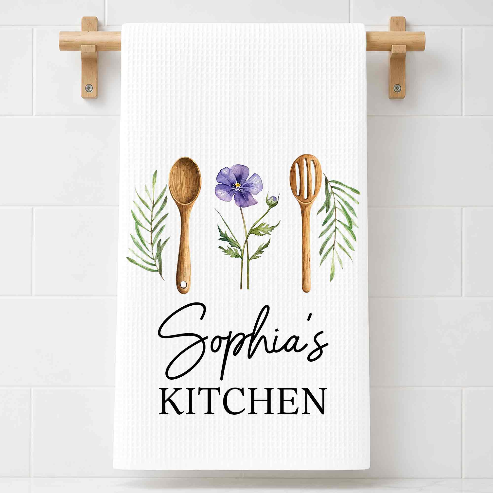 Personalized Kitchen Towel Custom Name Flower Gift Idea Kitchen Towel GradoCreations