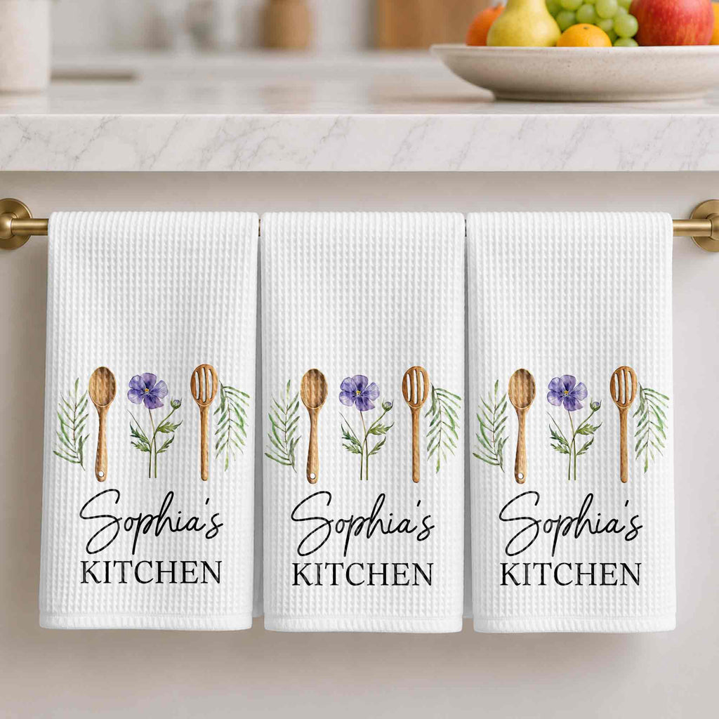 Personalized Kitchen Towel Custom Name Flower Gift Idea Kitchen Towel GradoCreations