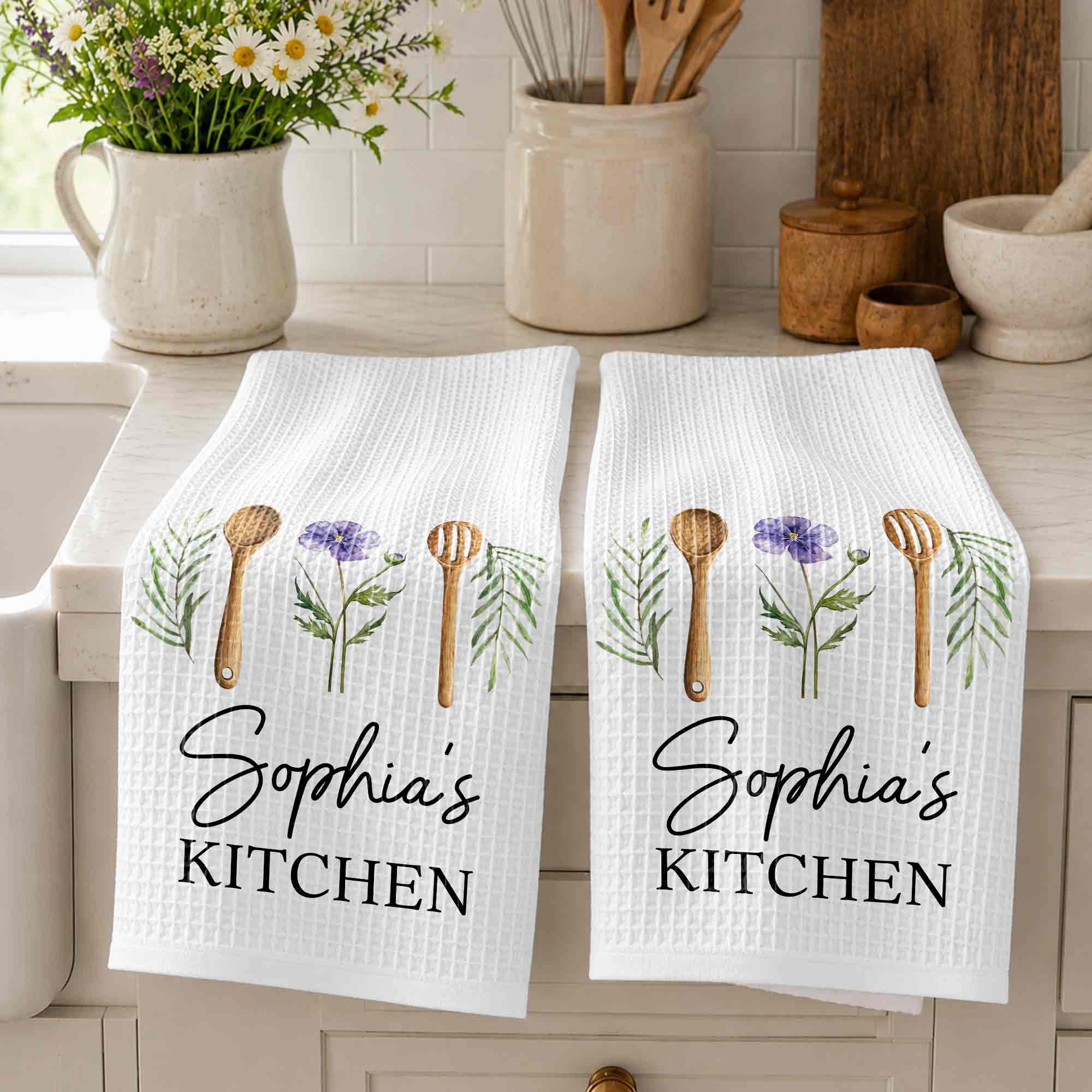 Personalized Kitchen Towel Custom Name Flower Gift Idea Kitchen Towel GradoCreations