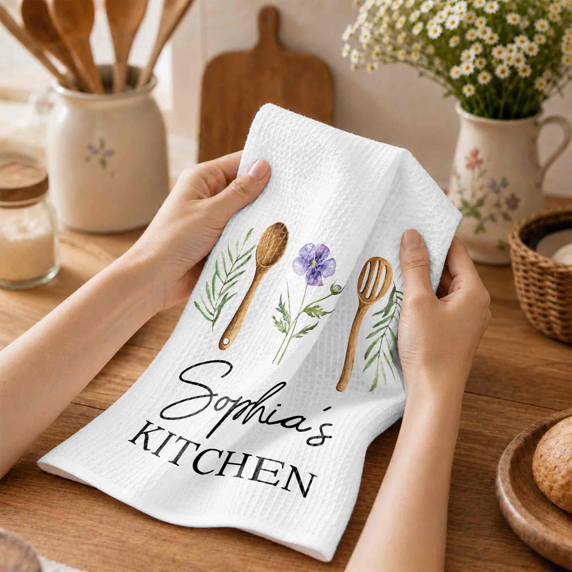 Personalized Kitchen Towel Custom Name Flower Gift Idea Kitchen Towel GradoCreations