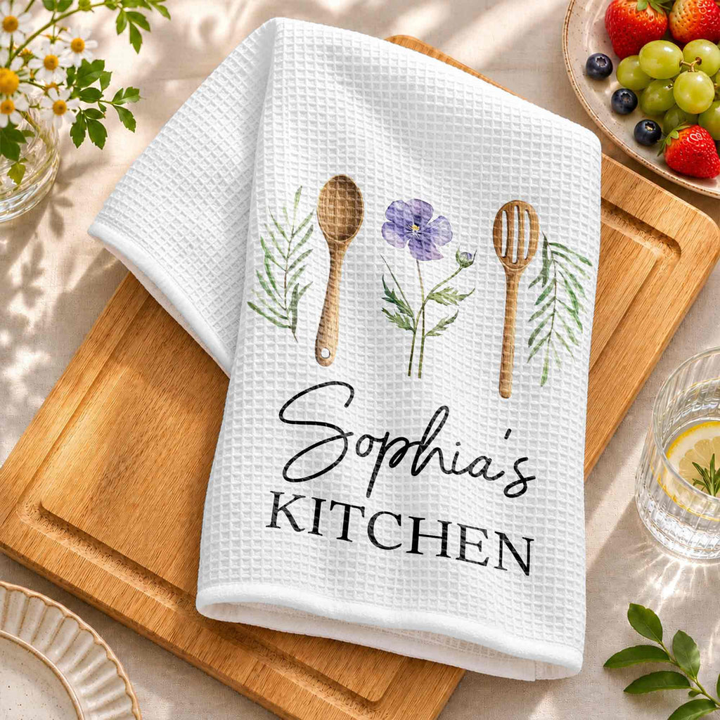 Personalized Kitchen Towel Custom Name Flower Gift Idea Kitchen Towel GradoCreations