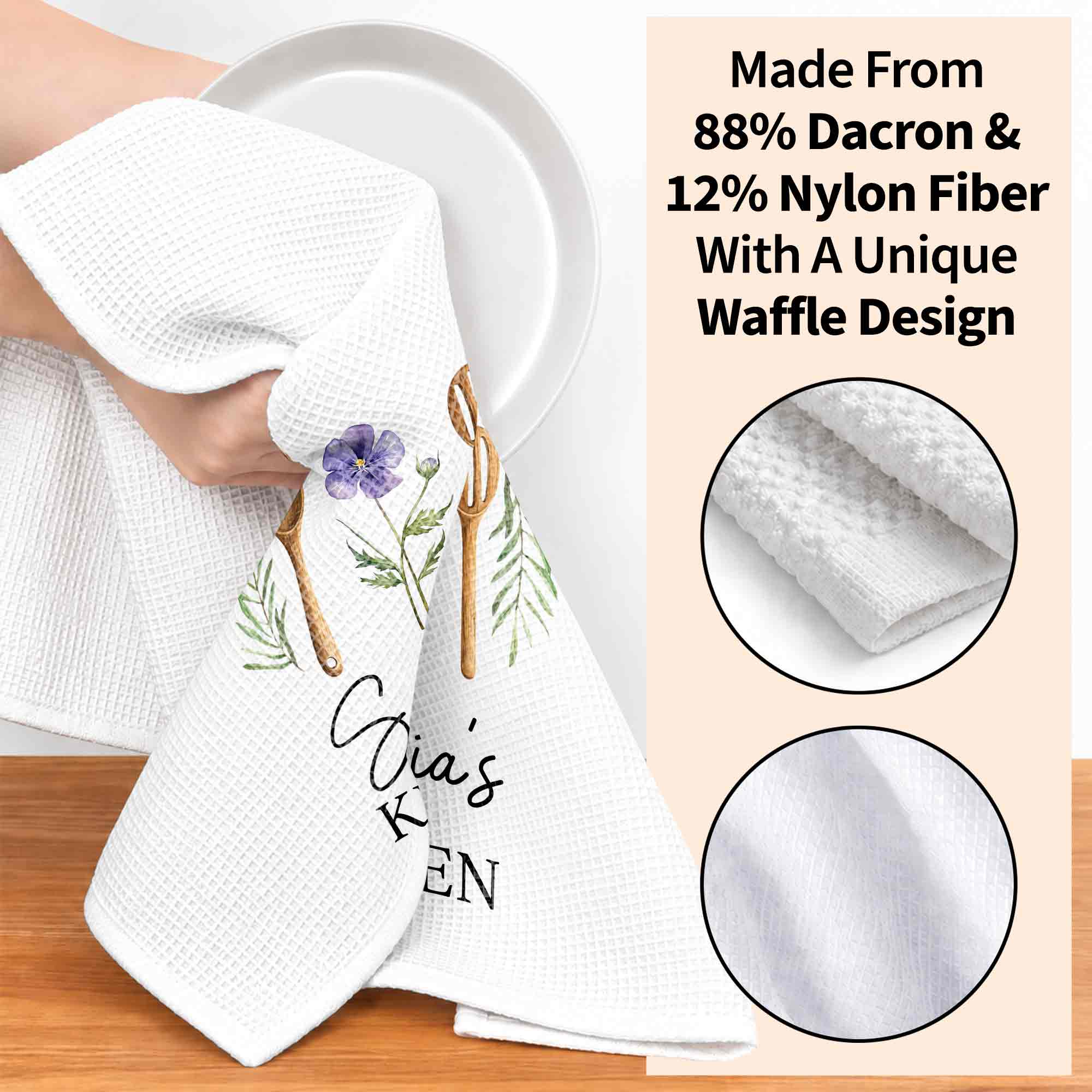Personalized Kitchen Towel Custom Name Flower Gift Idea Kitchen Towel GradoCreations
