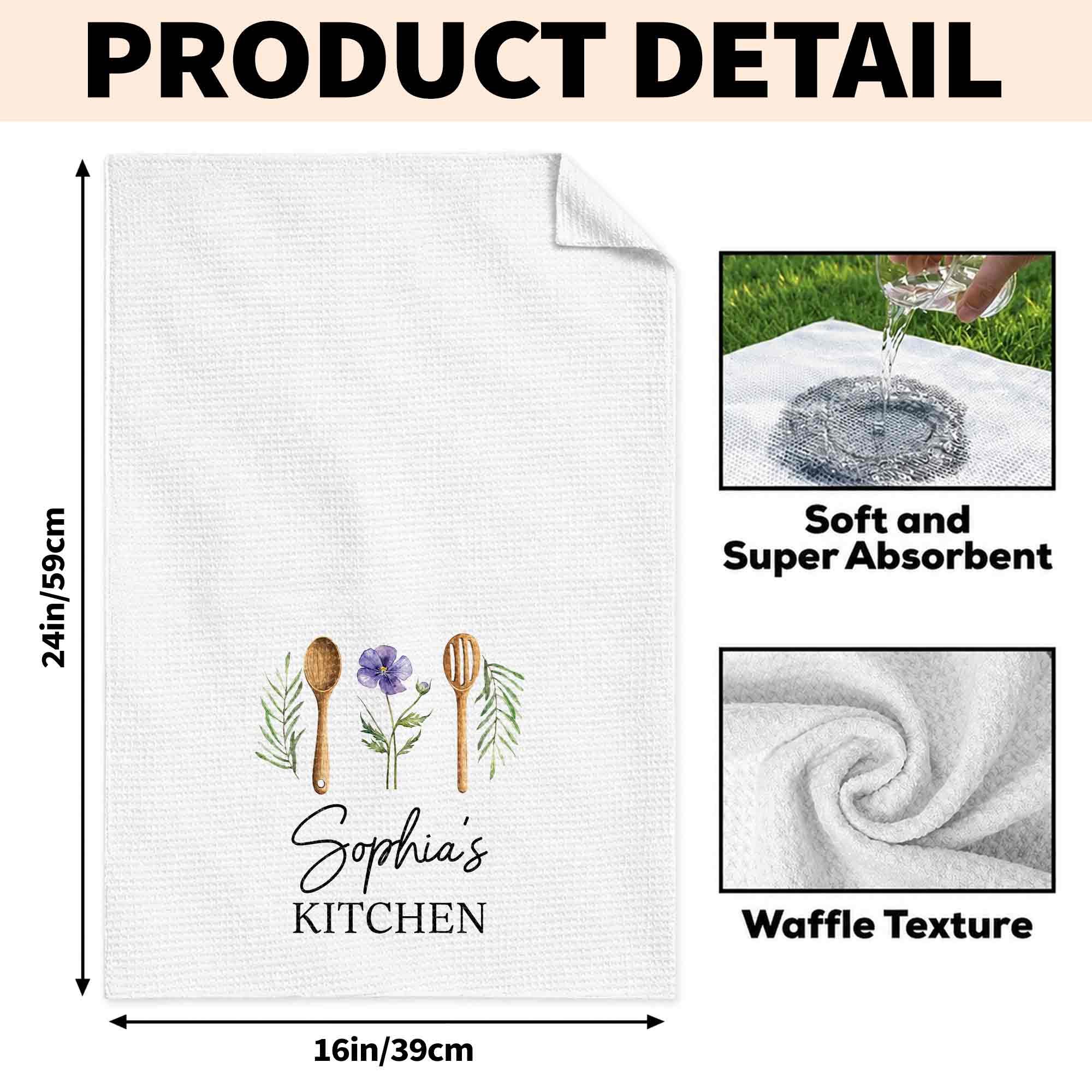 Personalized Kitchen Towel Custom Name Flower Gift Idea Kitchen Towel GradoCreations