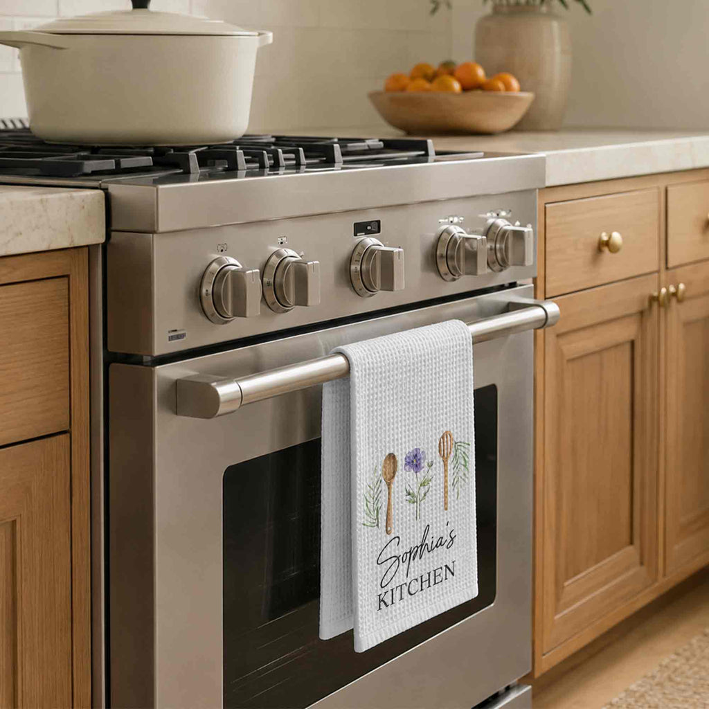 Personalized Kitchen Towel Custom Name Flower Gift Idea Kitchen Towel GradoCreations