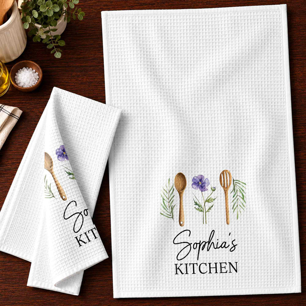 Personalized Kitchen Towel Custom Name Flower Gift Idea Kitchen Towel GradoCreations