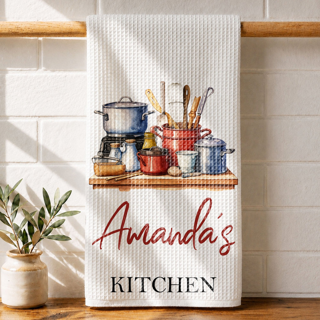 Personalized Kitchen Towel Custom Name Cooking Gift for Mom