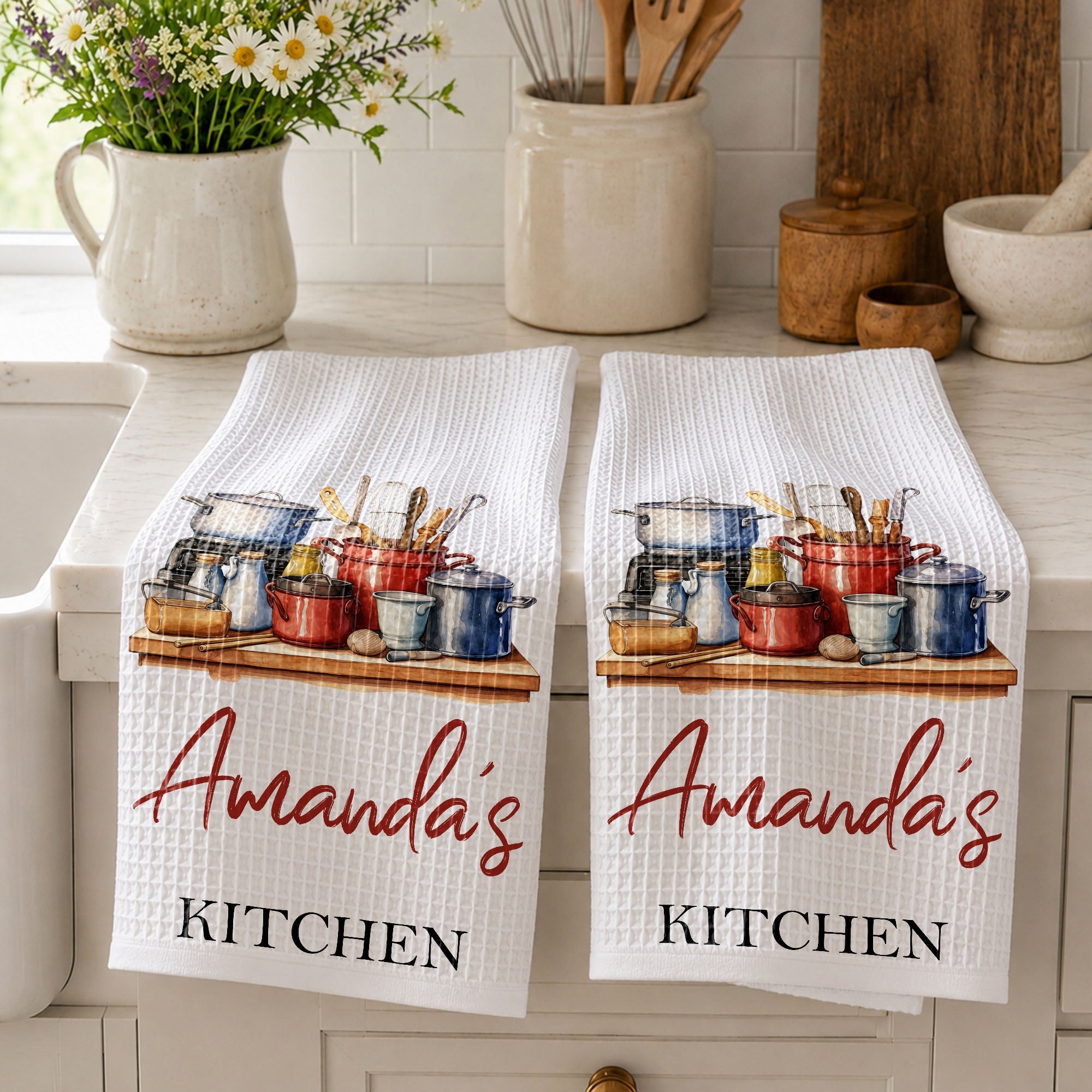 Personalized Kitchen Towel Custom Name Cooking Gift for Mom