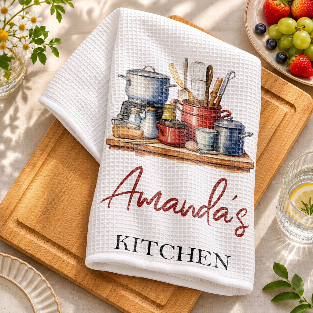 Personalized Kitchen Towel Custom Name Cooking Gift for Mom