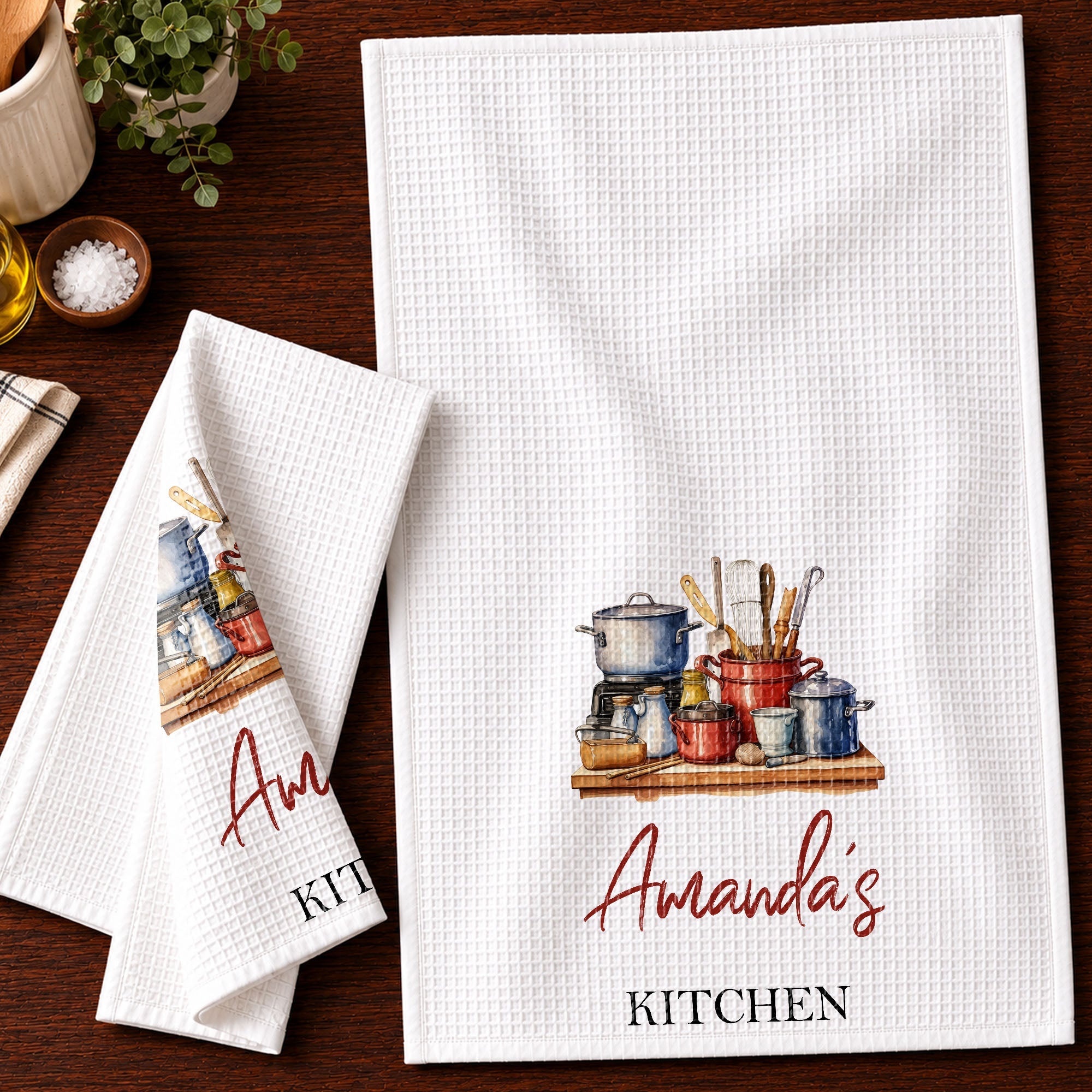 Personalized Kitchen Towel Custom Name Cooking Gift for Mom