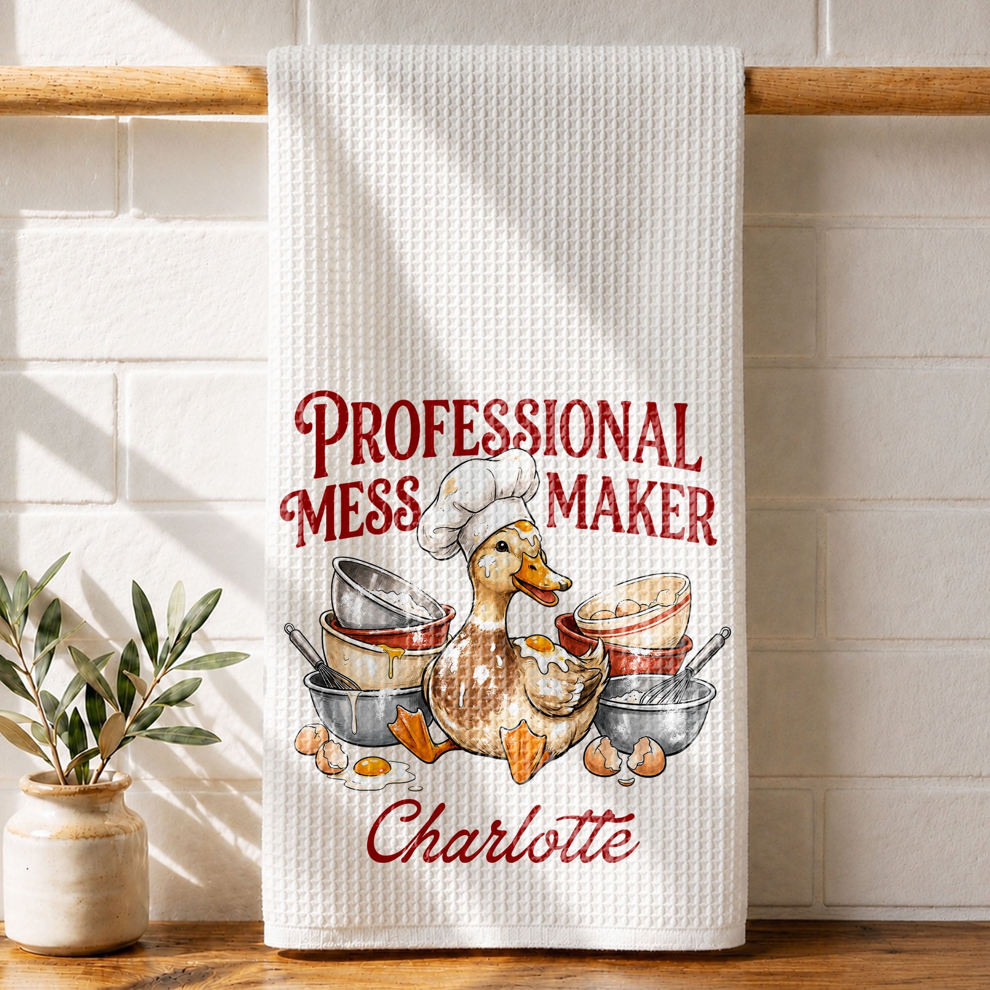 Personalized Kitchen Towel Funny Duck Chef Hat Gift for Mom Kitchen Towel GradoCreations
