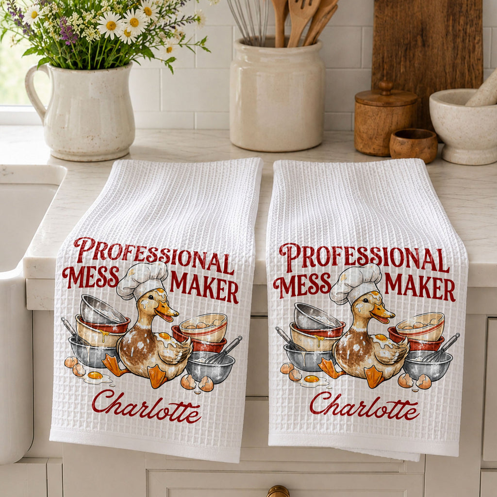 Personalized Kitchen Towel Funny Duck Chef Hat Gift for Mom Kitchen Towel GradoCreations