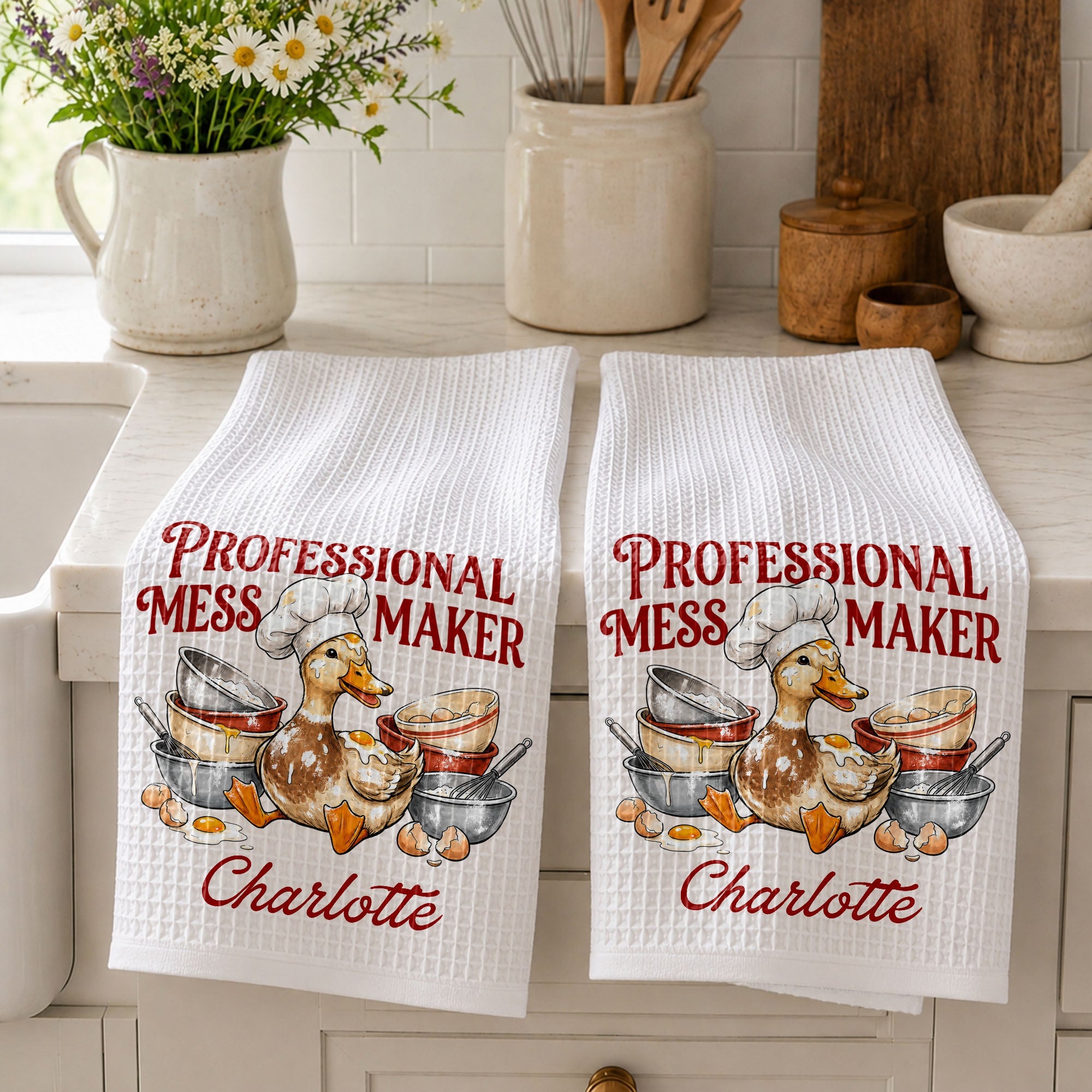 Personalized Kitchen Towel Funny Duck Chef Hat Gift for Mom Kitchen Towel GradoCreations