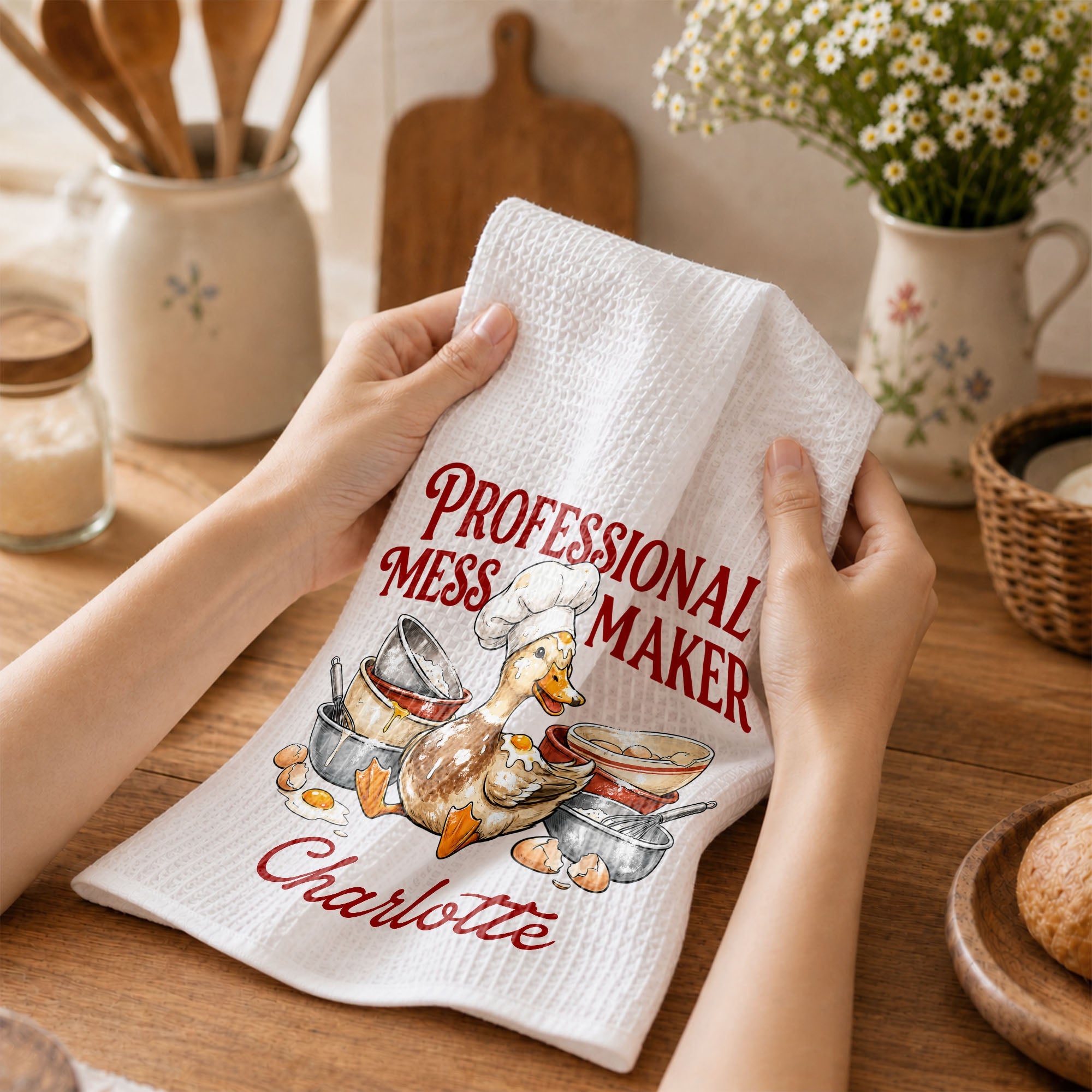 Personalized Kitchen Towel Funny Duck Chef Hat Gift for Mom Kitchen Towel GradoCreations