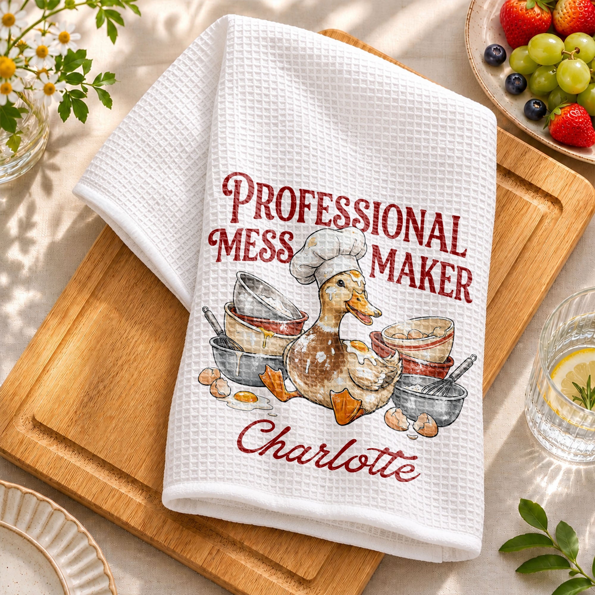 Personalized Kitchen Towel Funny Duck Chef Hat Gift for Mom Kitchen Towel GradoCreations