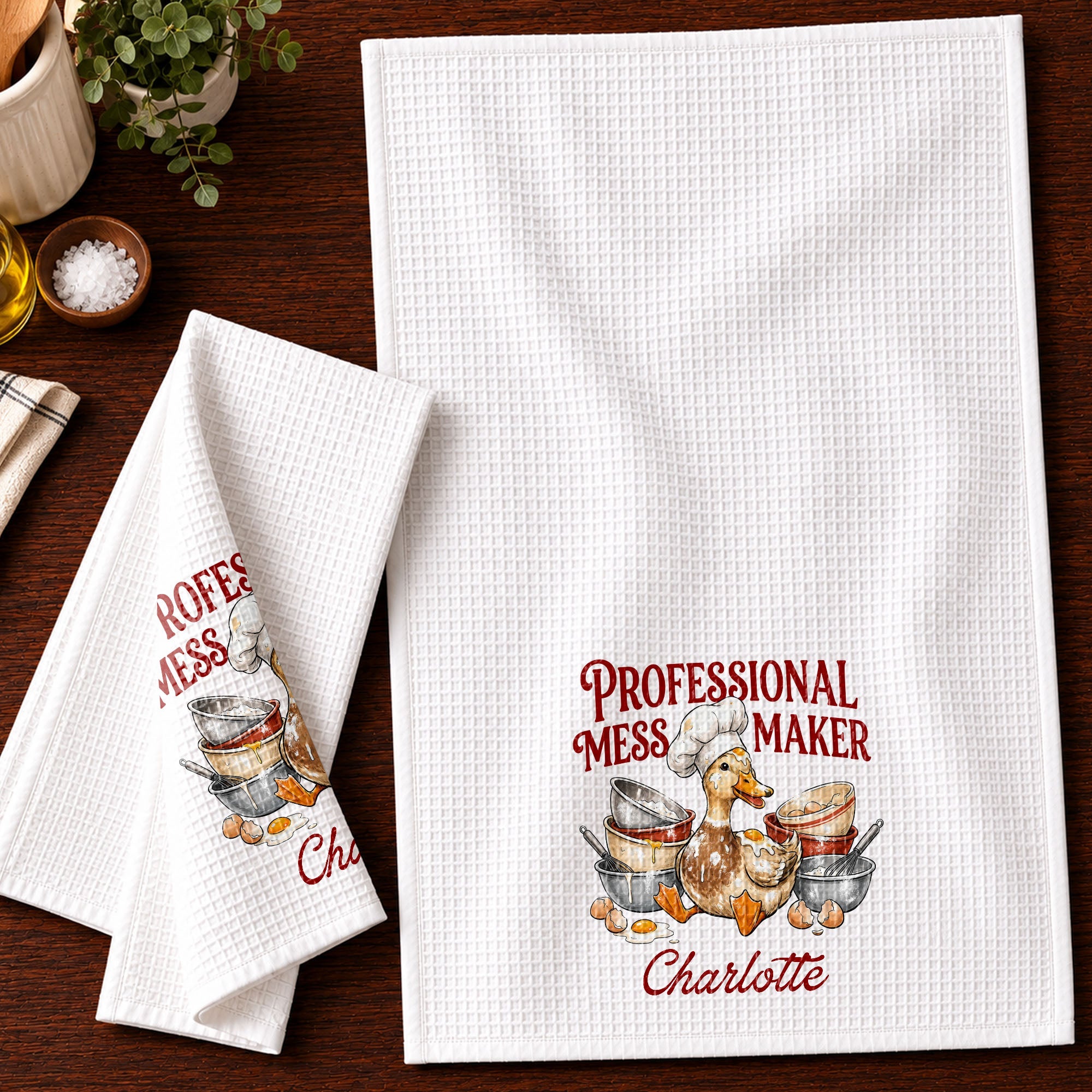 Personalized Kitchen Towel Funny Duck Chef Hat Gift for Mom Kitchen Towel GradoCreations