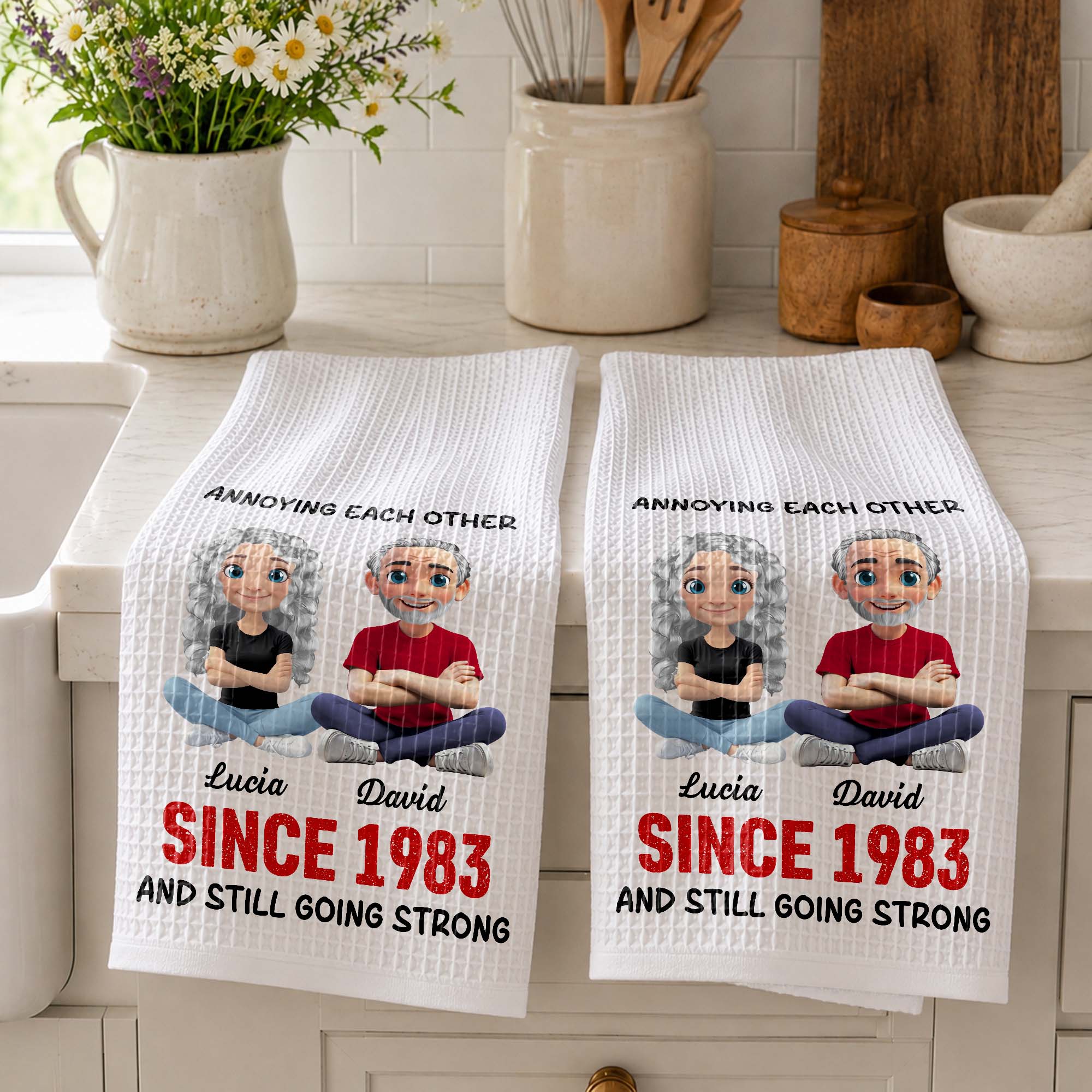 Personalized Couple Kitchen Towel Unique Art Gift for Him & Her Kitchen Towel GradoCreations