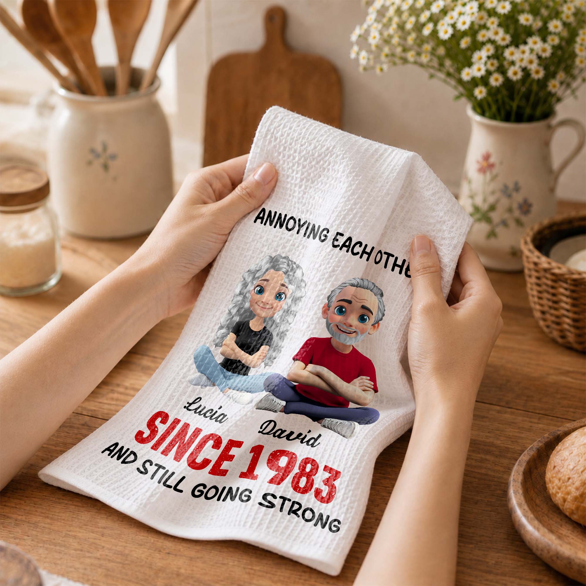 Personalized Couple Kitchen Towel Unique Art Gift for Him & Her Kitchen Towel GradoCreations
